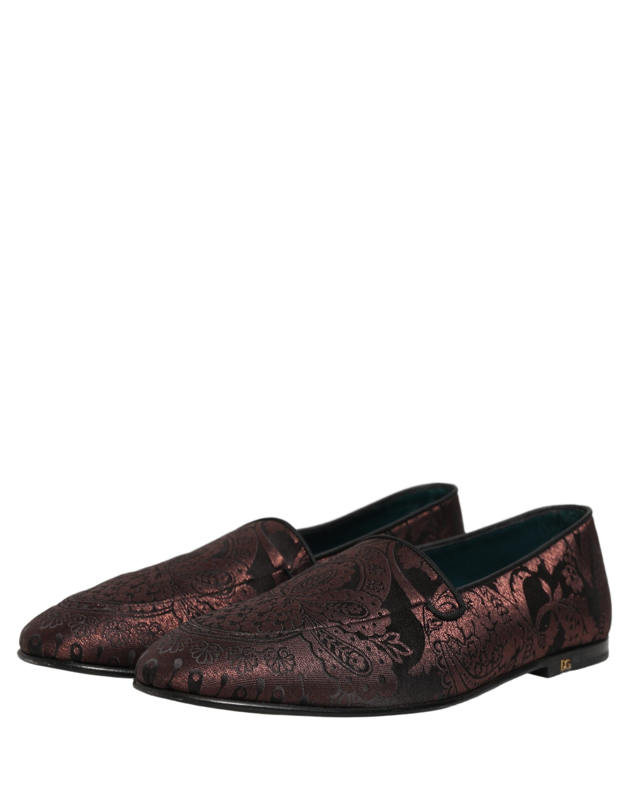 Dolce & Gabbana Maroon Jacquard Leather Loafers - Timeless Elegance