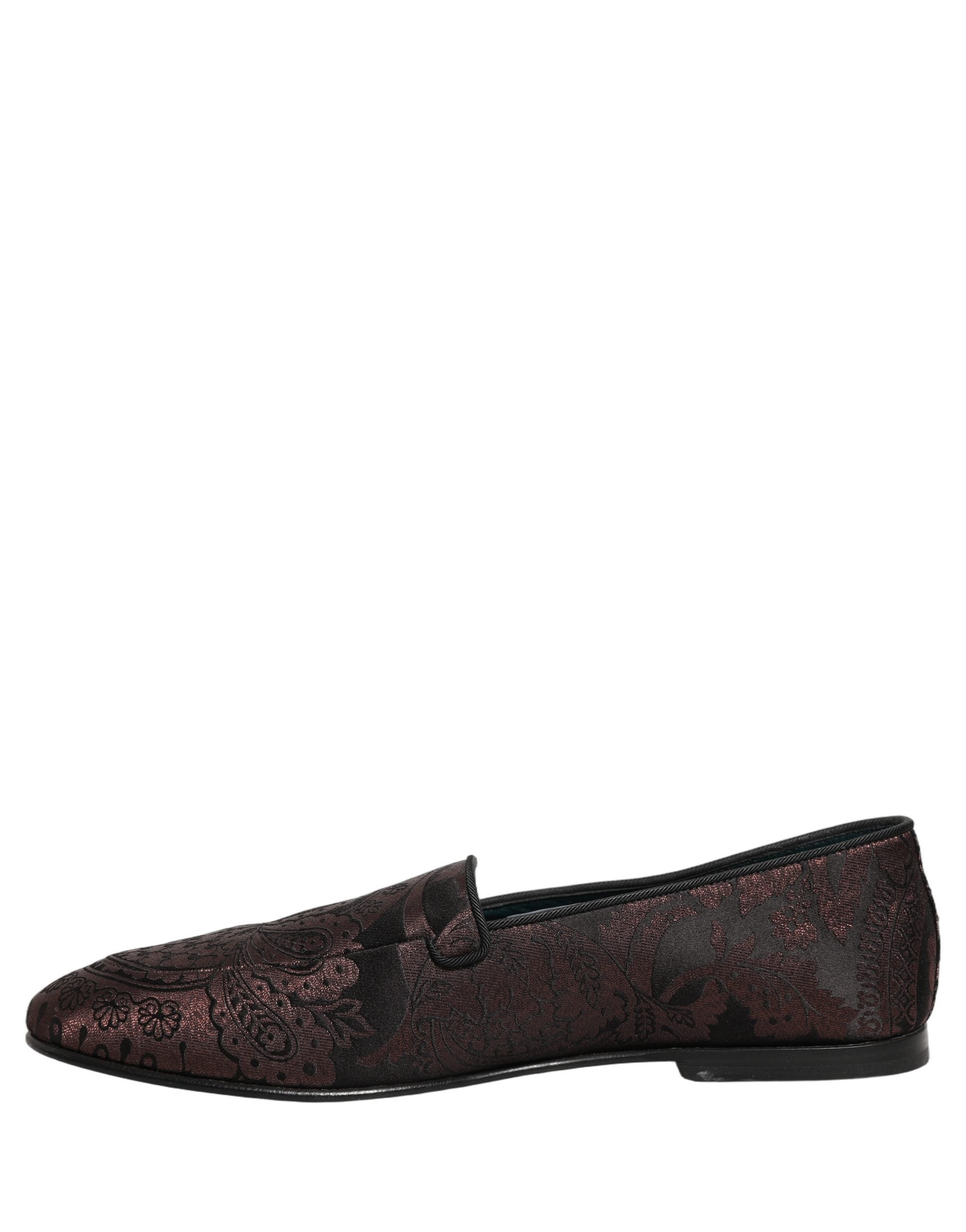 Dolce & Gabbana Maroon Jacquard Leather Slip-On Loafers