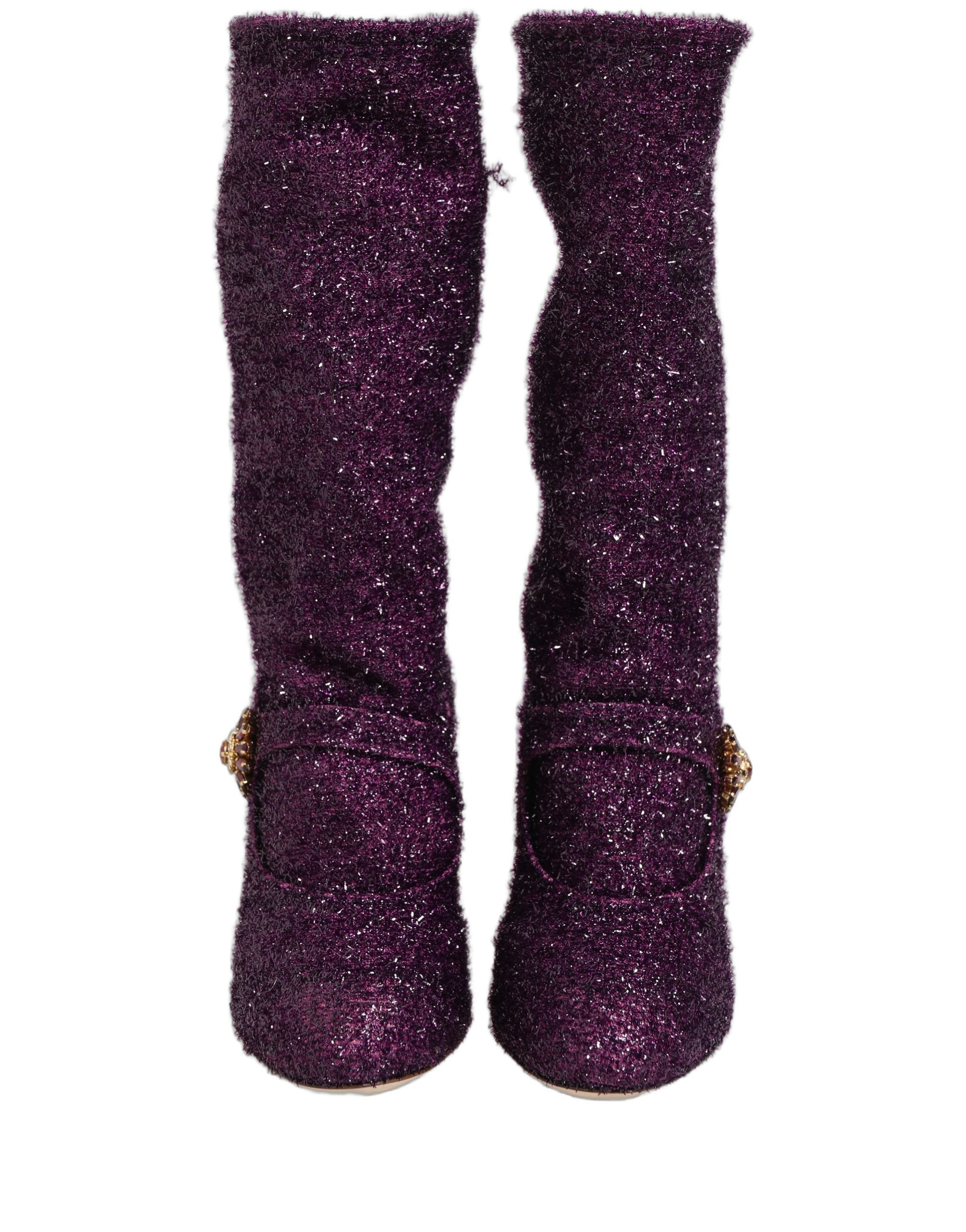 Dolce & Gabbana Purple Crystal Lurex Fantasy High Boots Couture
