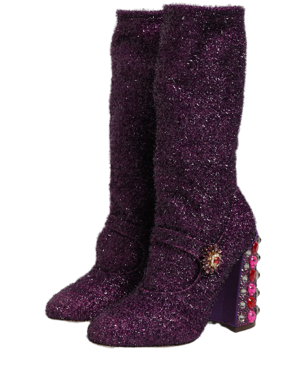 Dolce & Gabbana Purple Crystal Lurex Fantasy High Boots Couture