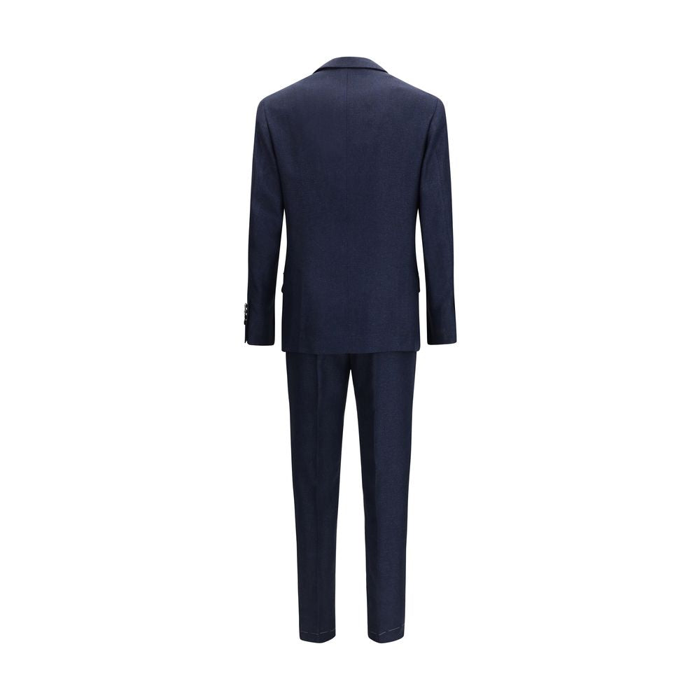 Indulge in the Brunello Cucinelli Blue Wool Oves Aries Two-Piece Suit, a masterclass in tailored elegance, crafted from luxurious materials for the discerning individual.