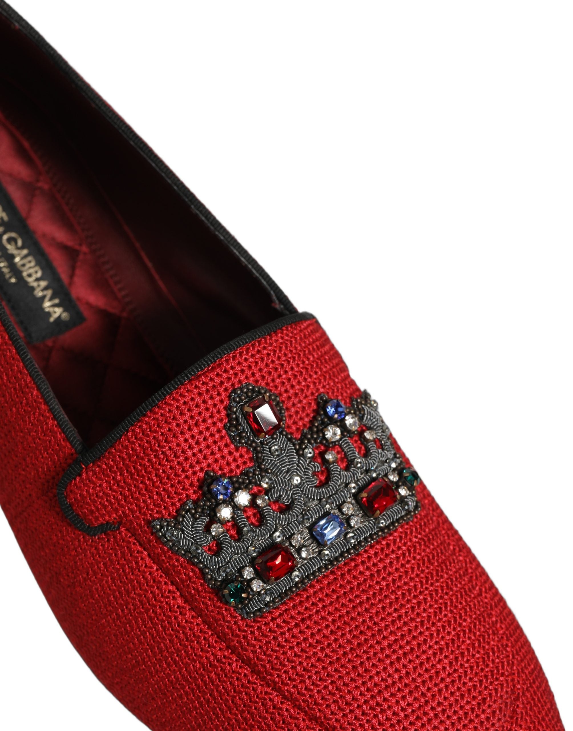 Dolce & Gabbana Crown-Embellished Red Leather Loafers