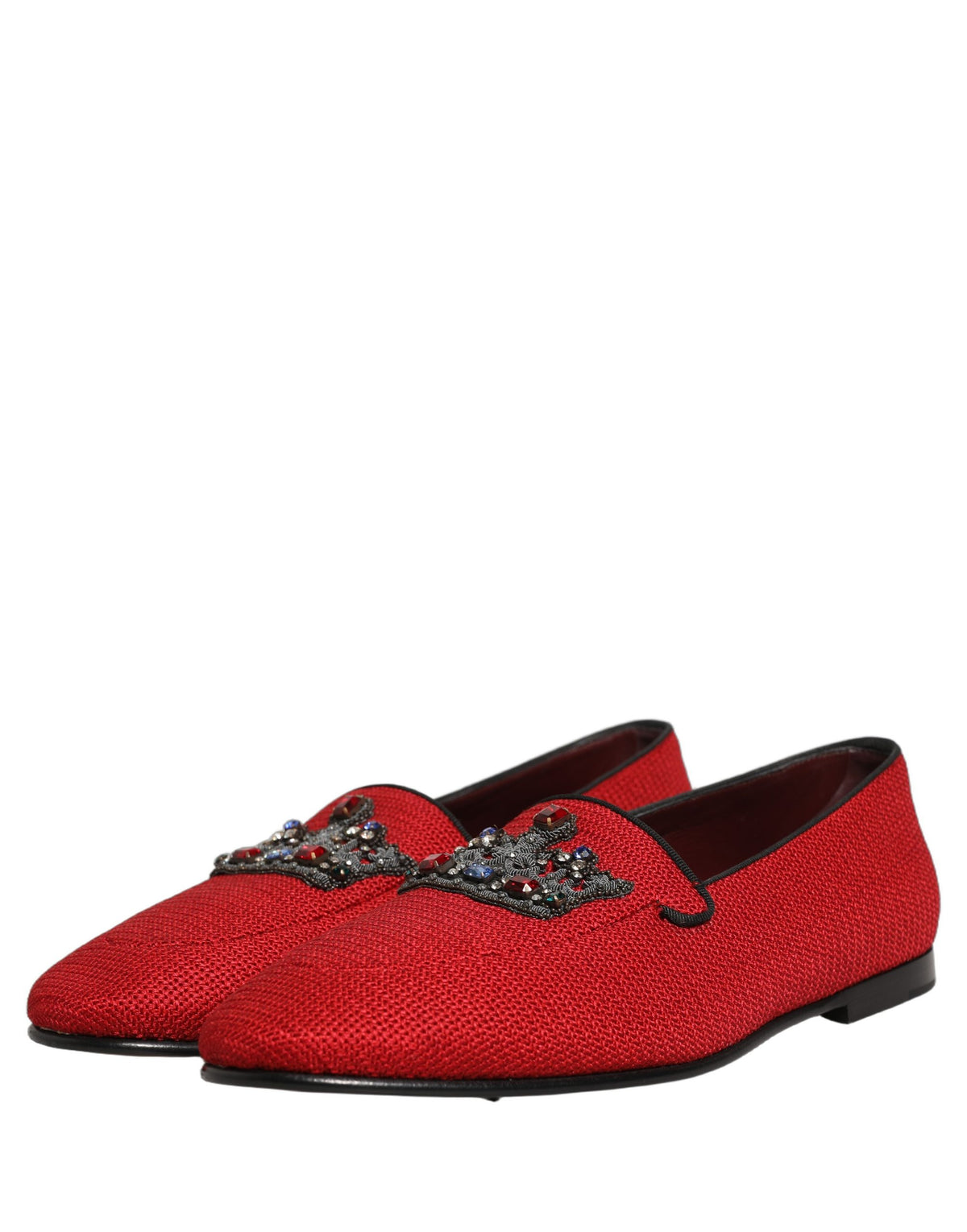 Dolce & Gabbana Crown-Embellished Red Leather Loafers