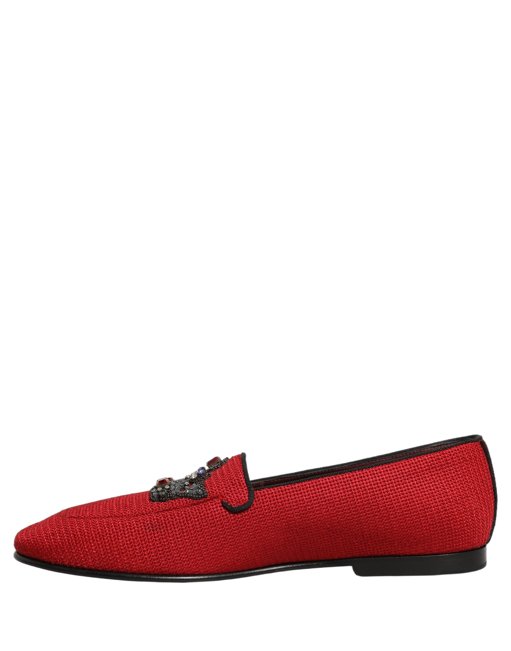 Dolce & Gabbana Crown-Embellished Red Leather Loafers