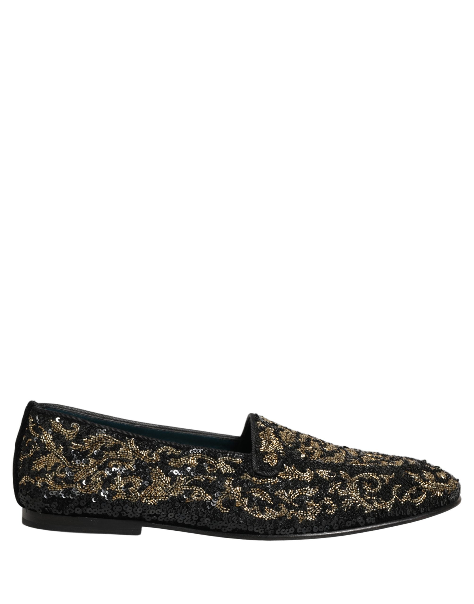 Dolce & Gabbana Black Gold Embellished Dress Loafers - Luxury Footwear