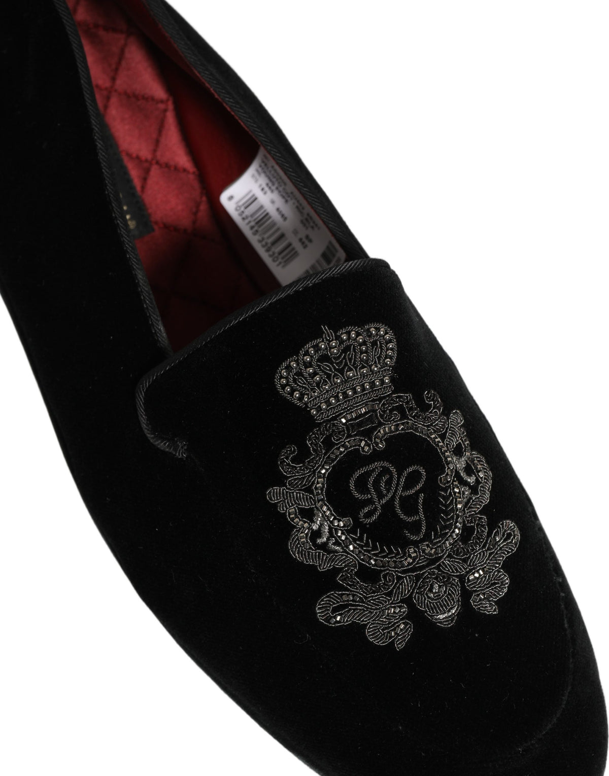 Dolce & Gabbana Black Velvet Crown Embroidery Loafers - Luxury Redefined