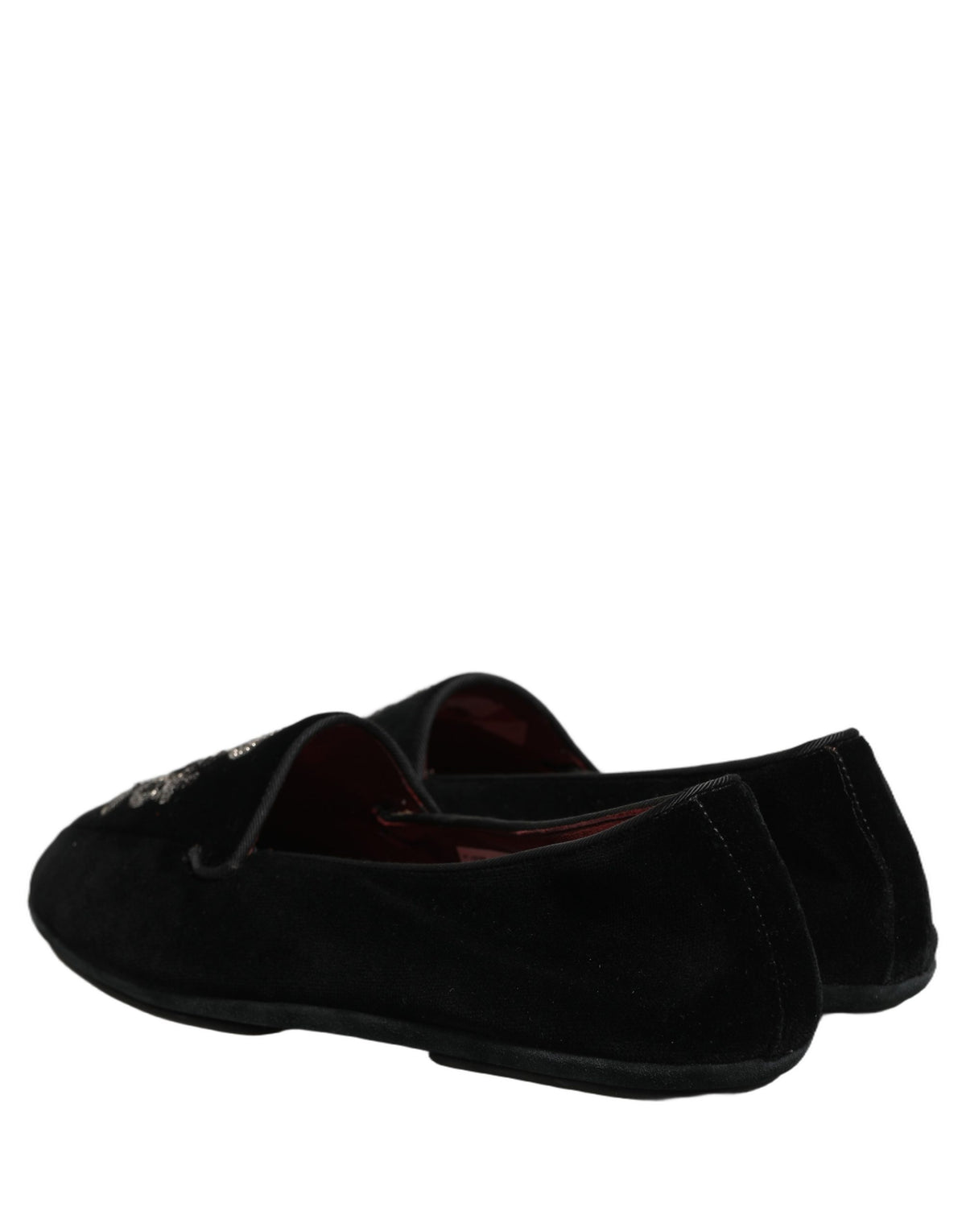 Dolce & Gabbana Black Velvet Crown Embroidery Loafers - Luxury Redefined