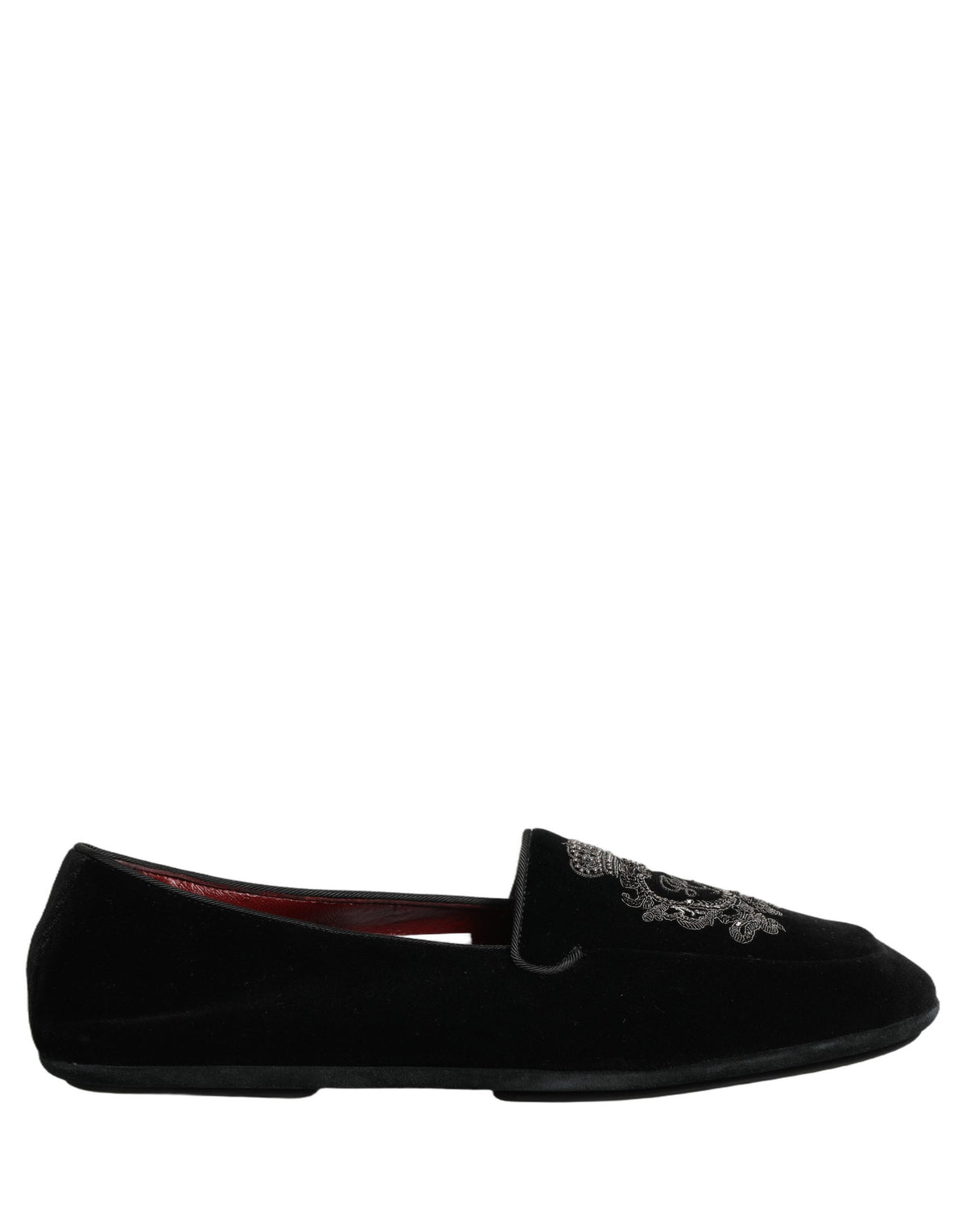 Dolce & Gabbana Black Velvet Crown Embroidery Loafers - Luxury Redefined