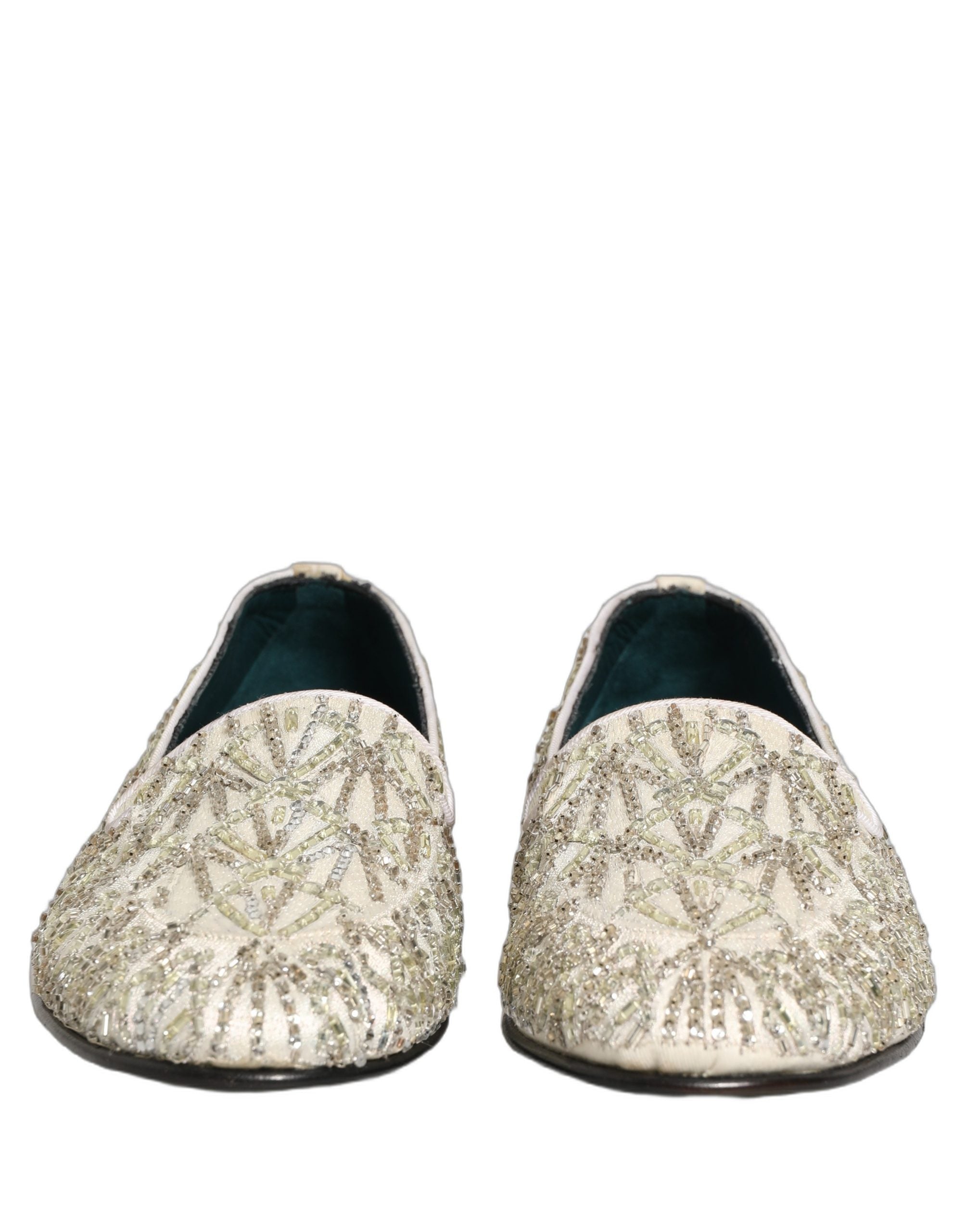 Dolce & Gabbana White Velvet Embroidered Loafers, Couture Elegance