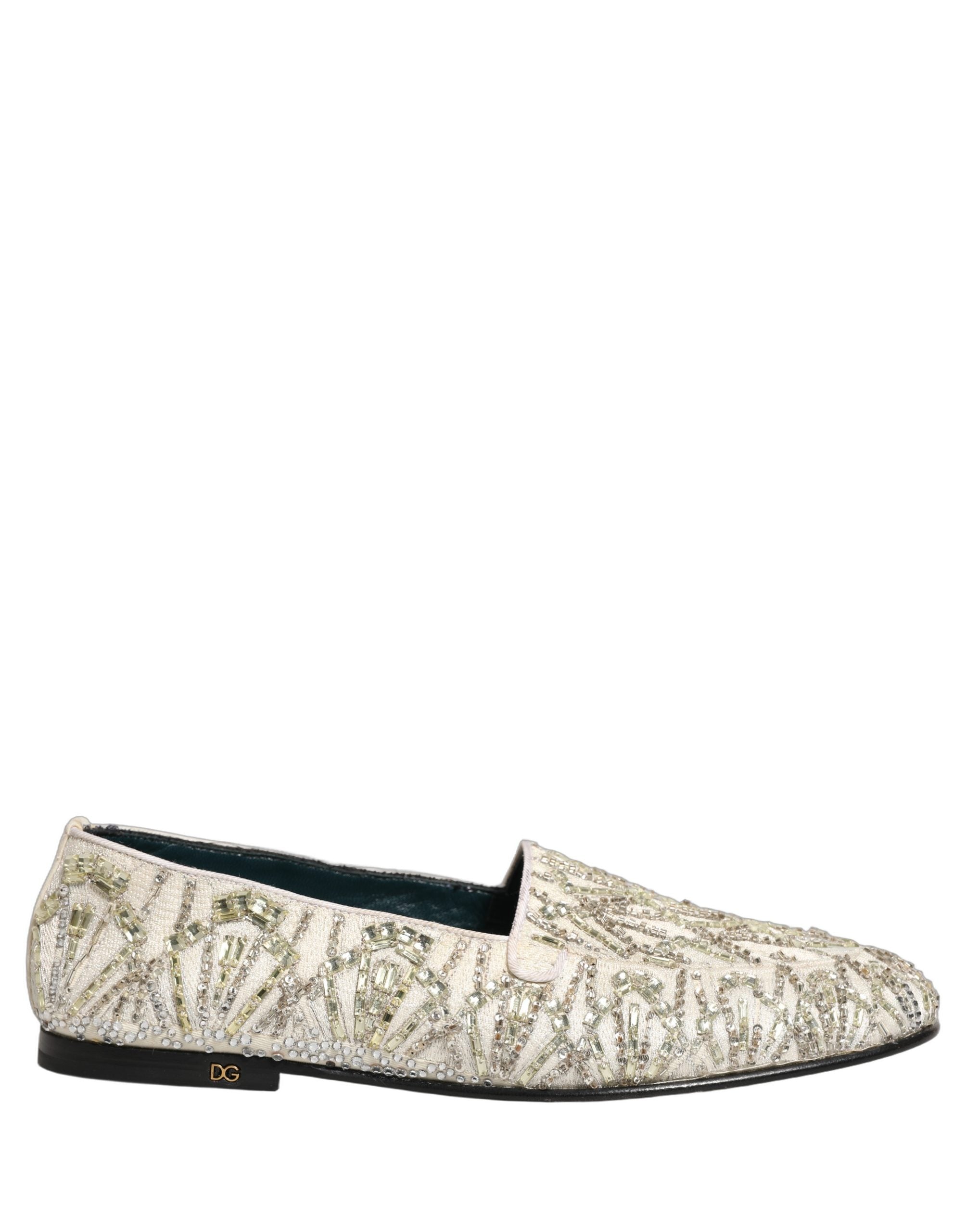 Dolce & Gabbana White Velvet Embroidered Dress Loafers Couture