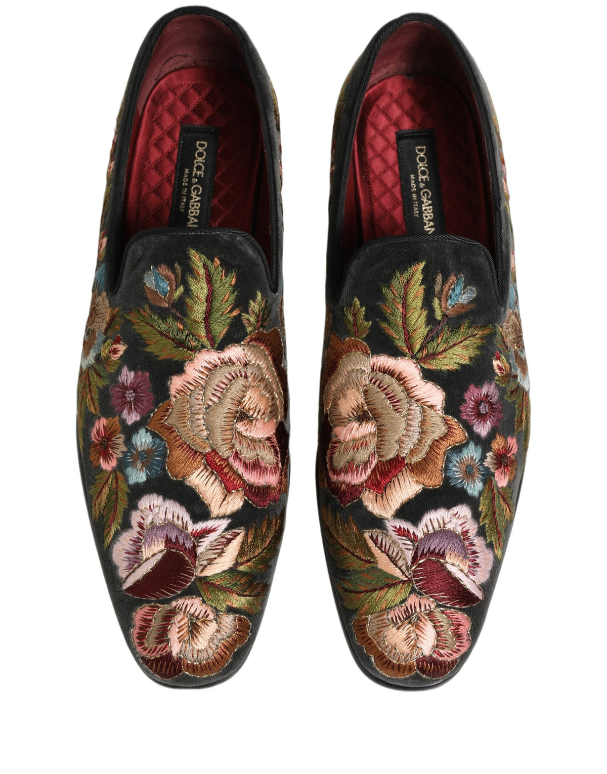 Dolce & Gabbana Black Velvet Floral Embroidery Loafers, Luxurious Couture
