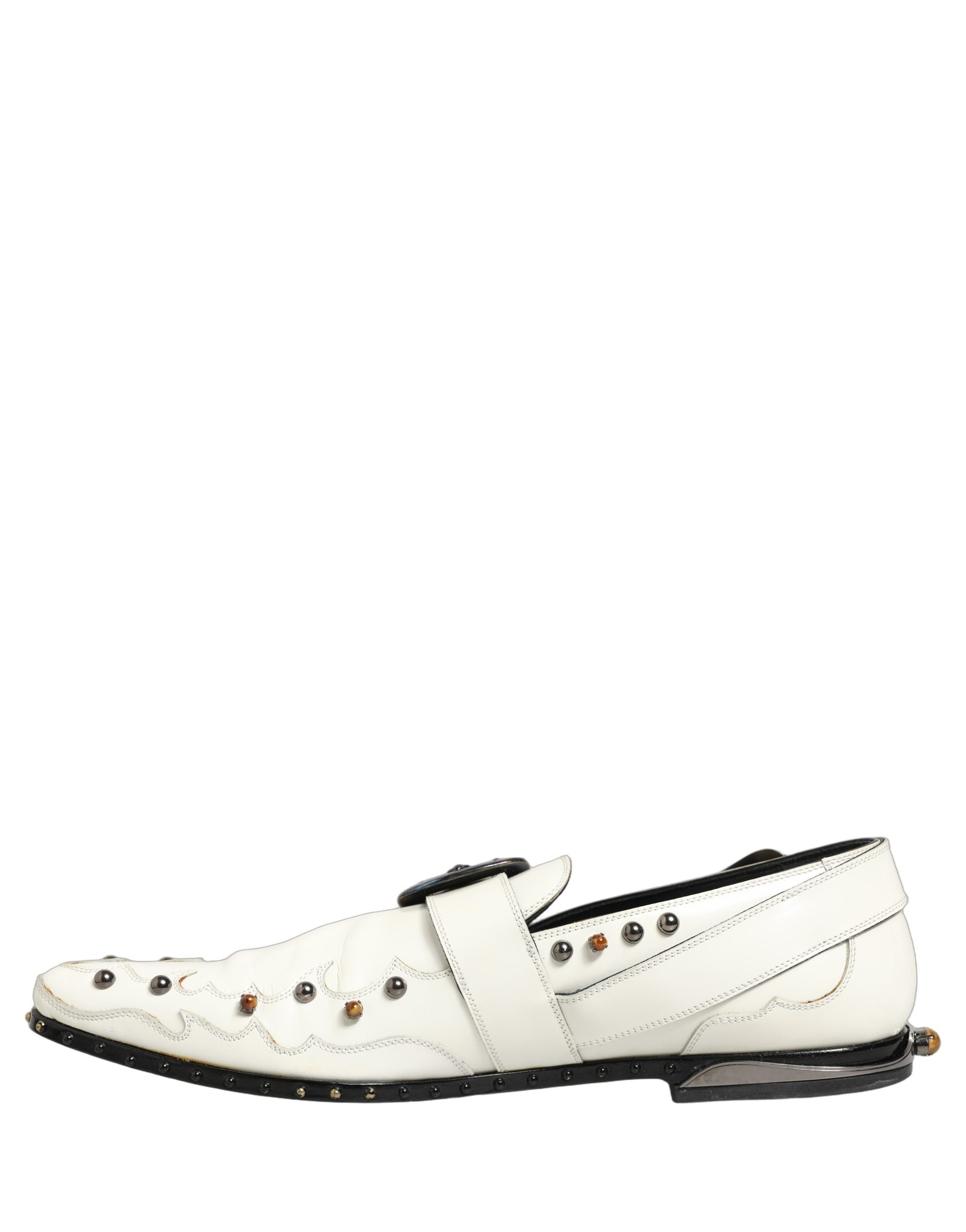 Dolce & Gabbana White Studded Monk Strap Shoes for Timeless Elegance