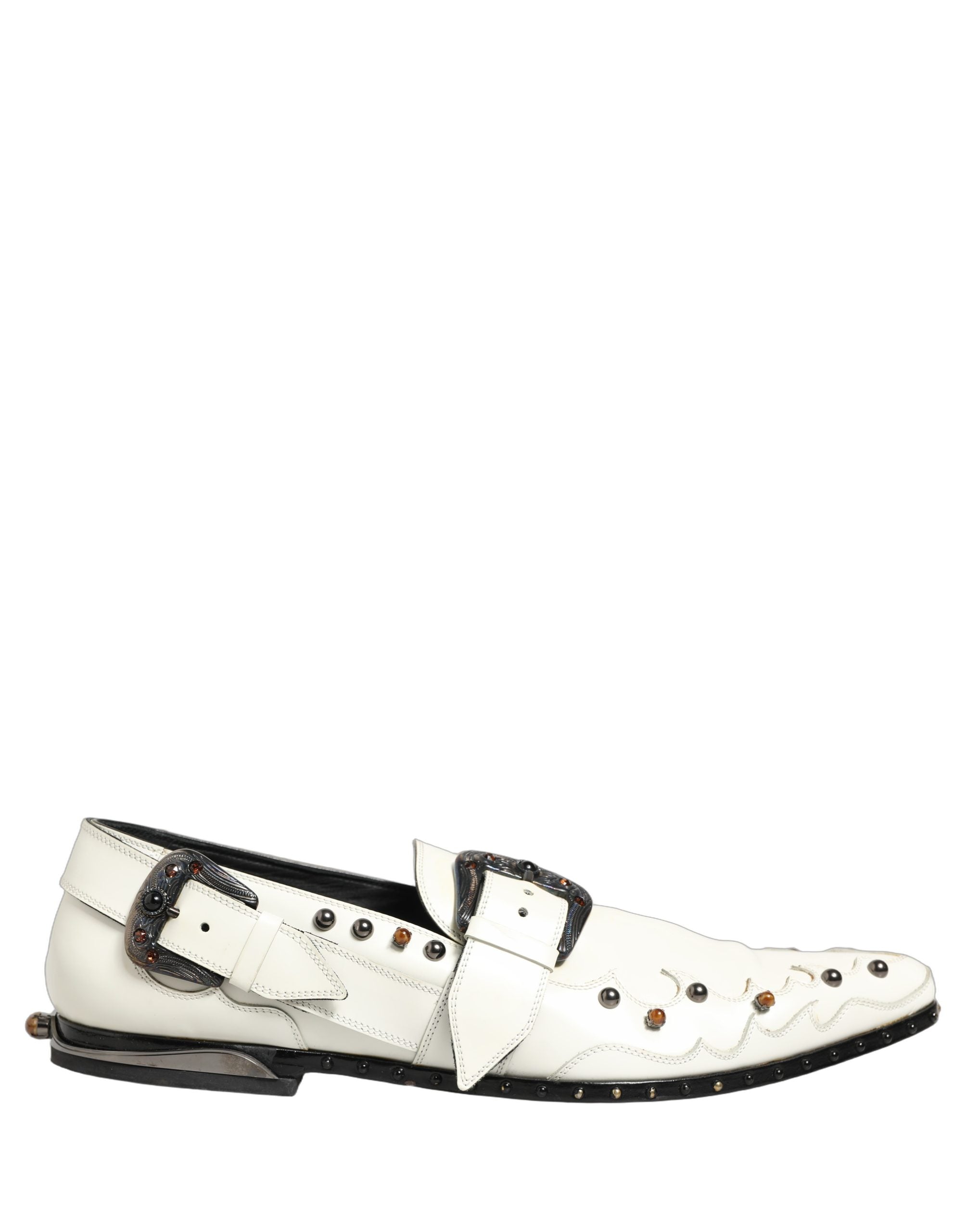 Dolce & Gabbana White Studded Monk Strap Shoes for Timeless Elegance