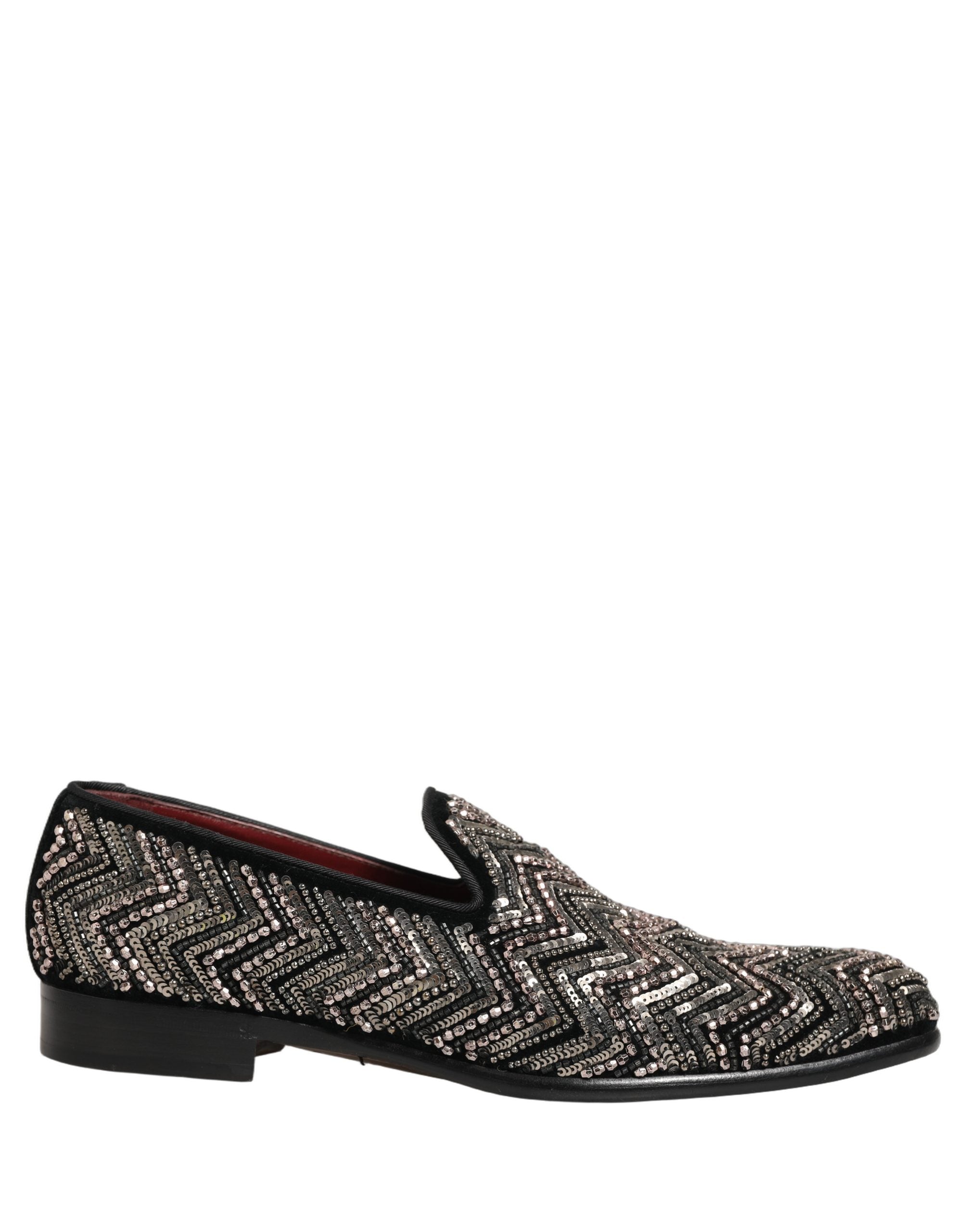 Dolce & Gabbana Black Velvet Floral Embellished Loafers