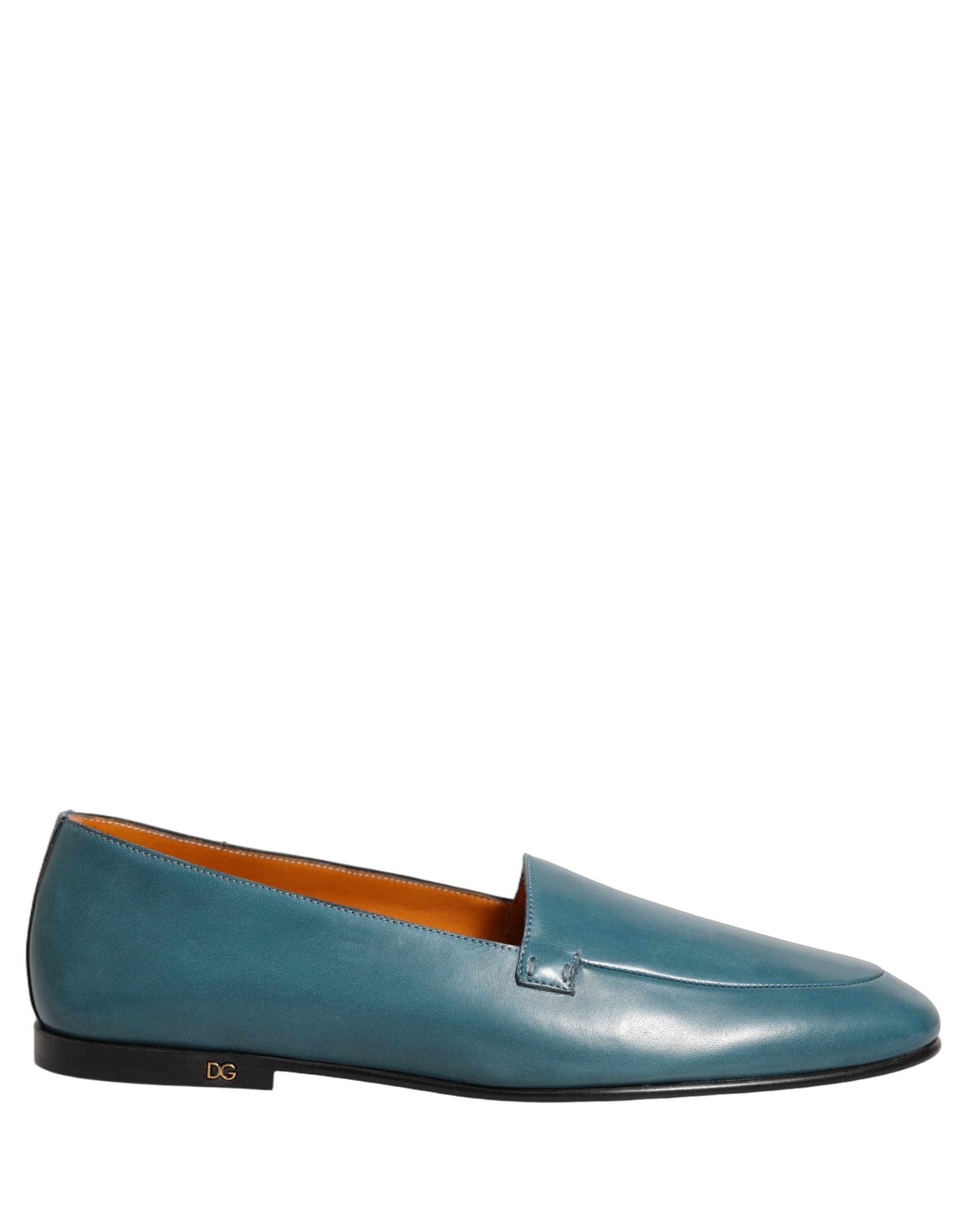 Dolce & Gabbana Blue Leather Slip-On Loafers for Timeless Elegance