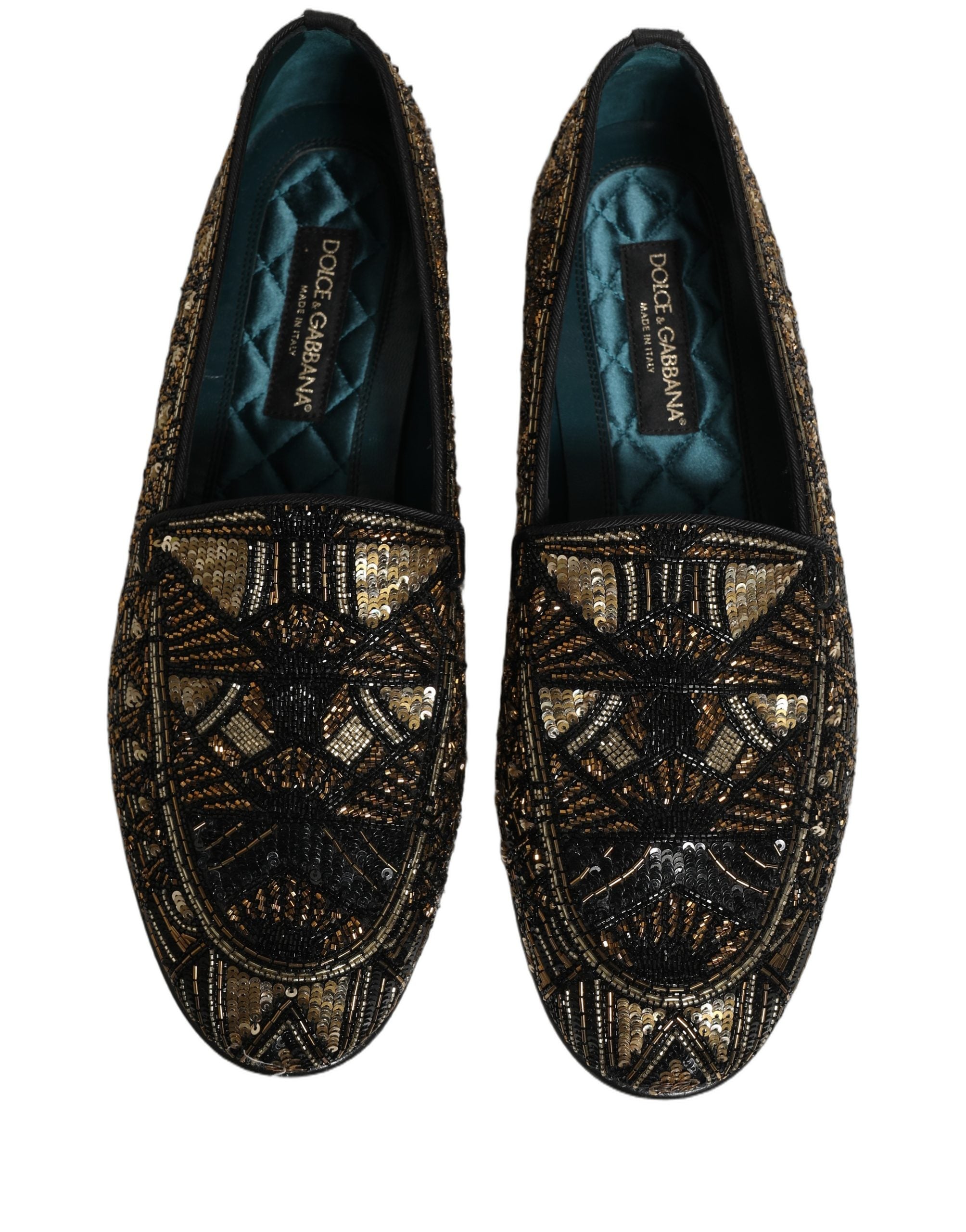 Dolce & Gabbana Black Gold Embellished Loafers - Exquisite Luxury