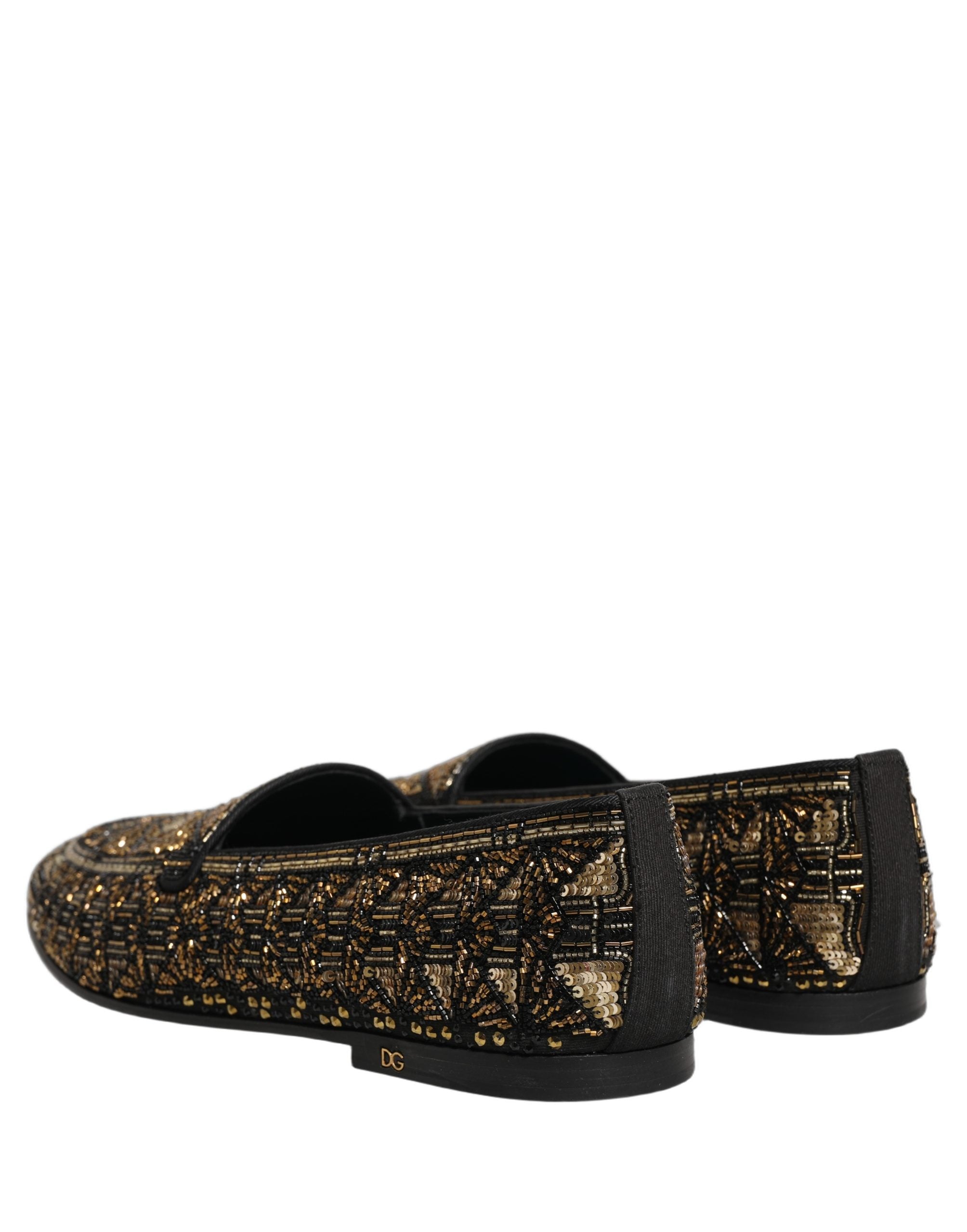 Dolce & Gabbana Black Gold Embellished Loafers - Exquisite Luxury