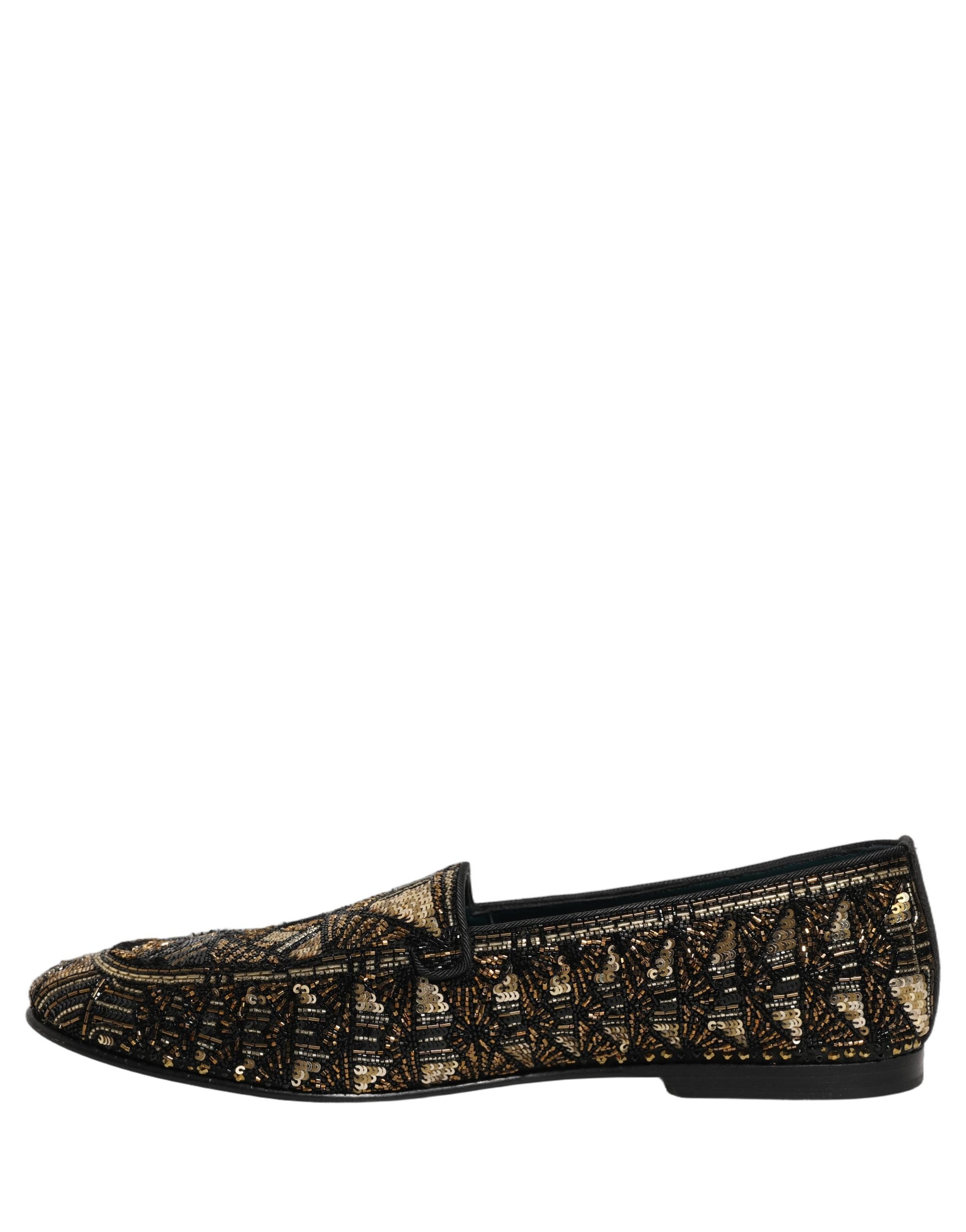 Dolce & Gabbana Black Gold Embellished Loafers - Luxury Footwear