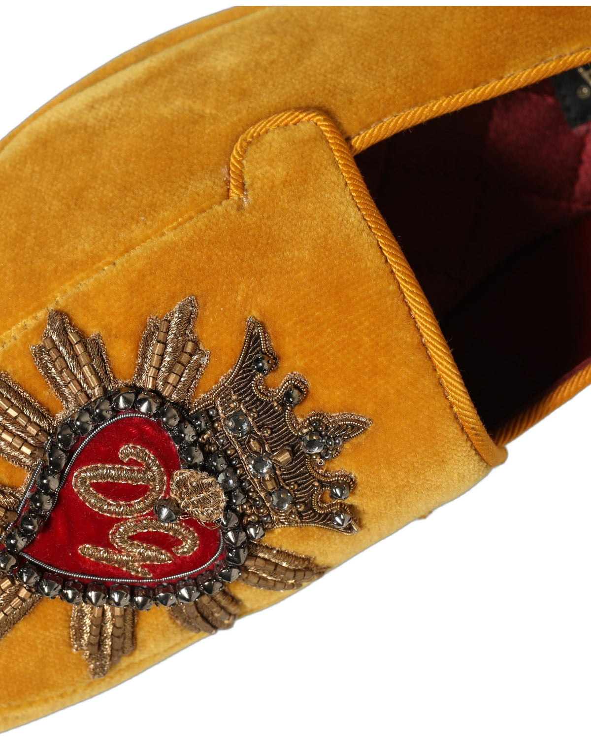Dolce & Gabbana Yellow Velvet Heart Loafers - Luxurious Elegance