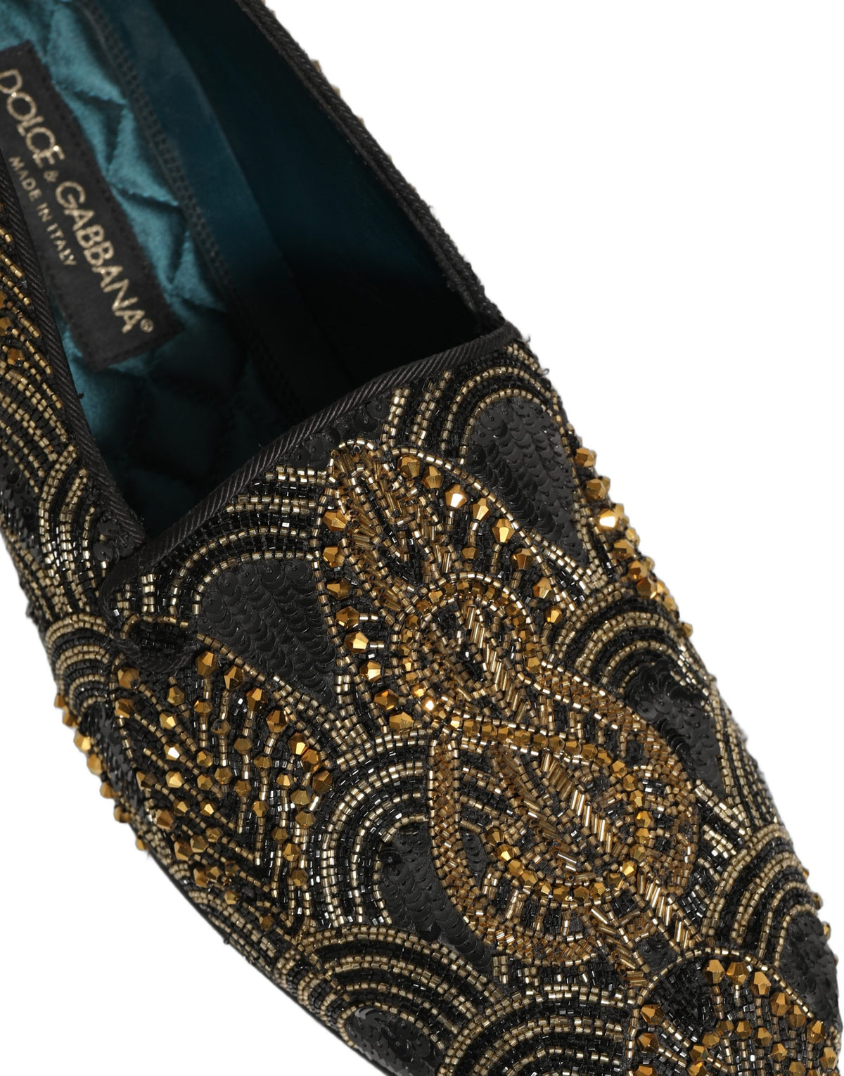 Dolce & Gabbana Black Gold Embellished Dress Loafers Luxe