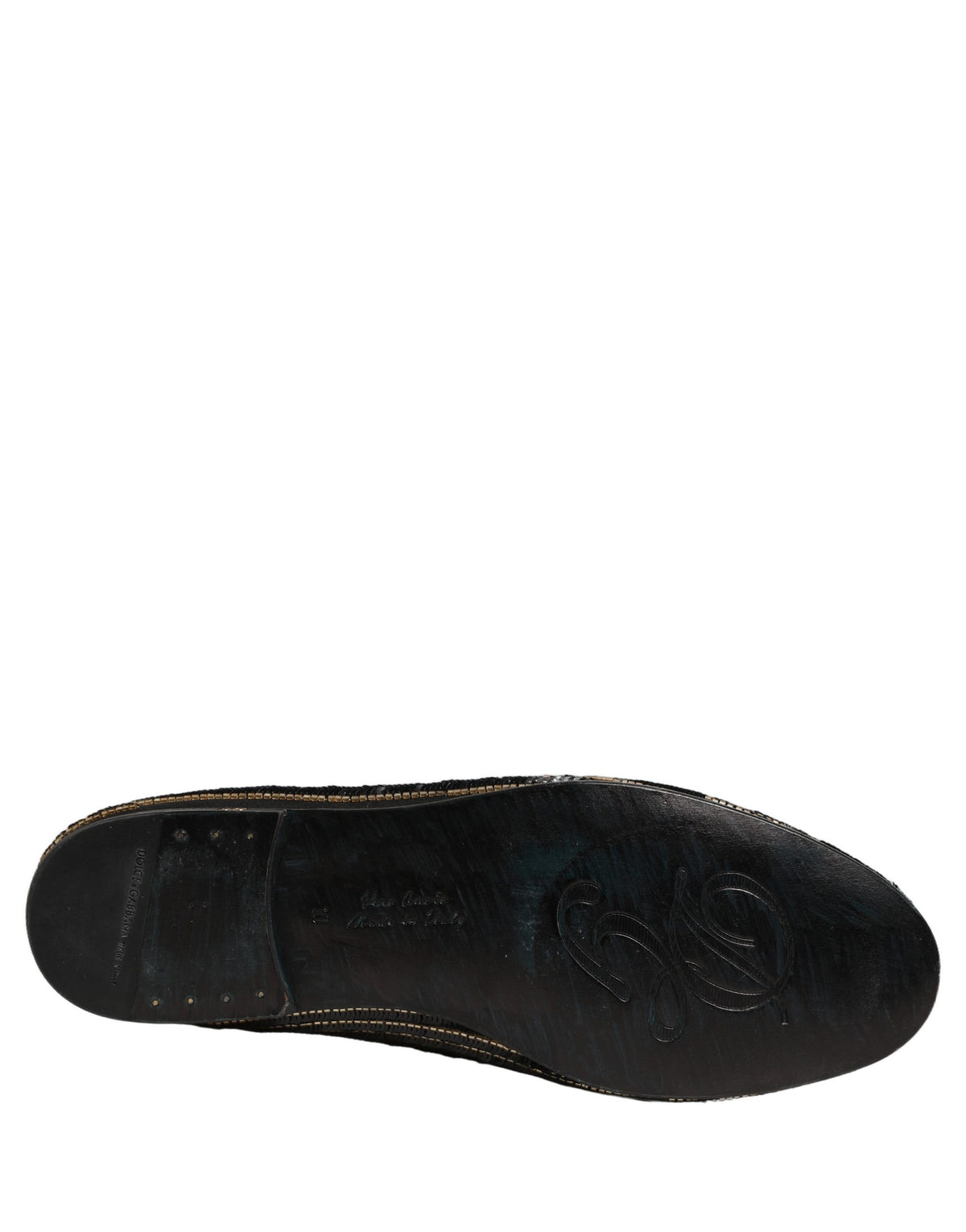 Dolce & Gabbana Black Gold Sequined Dress Loafers - Luxury Craftsmanship