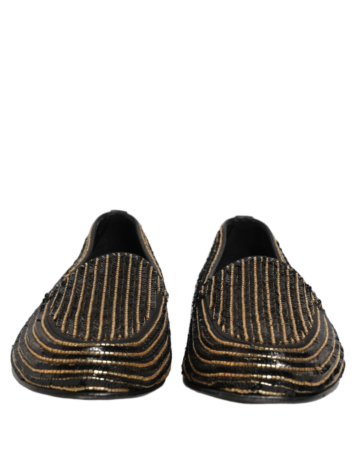 Dolce & Gabbana Black Gold Sequined Dress Loafers - Luxury Footwear