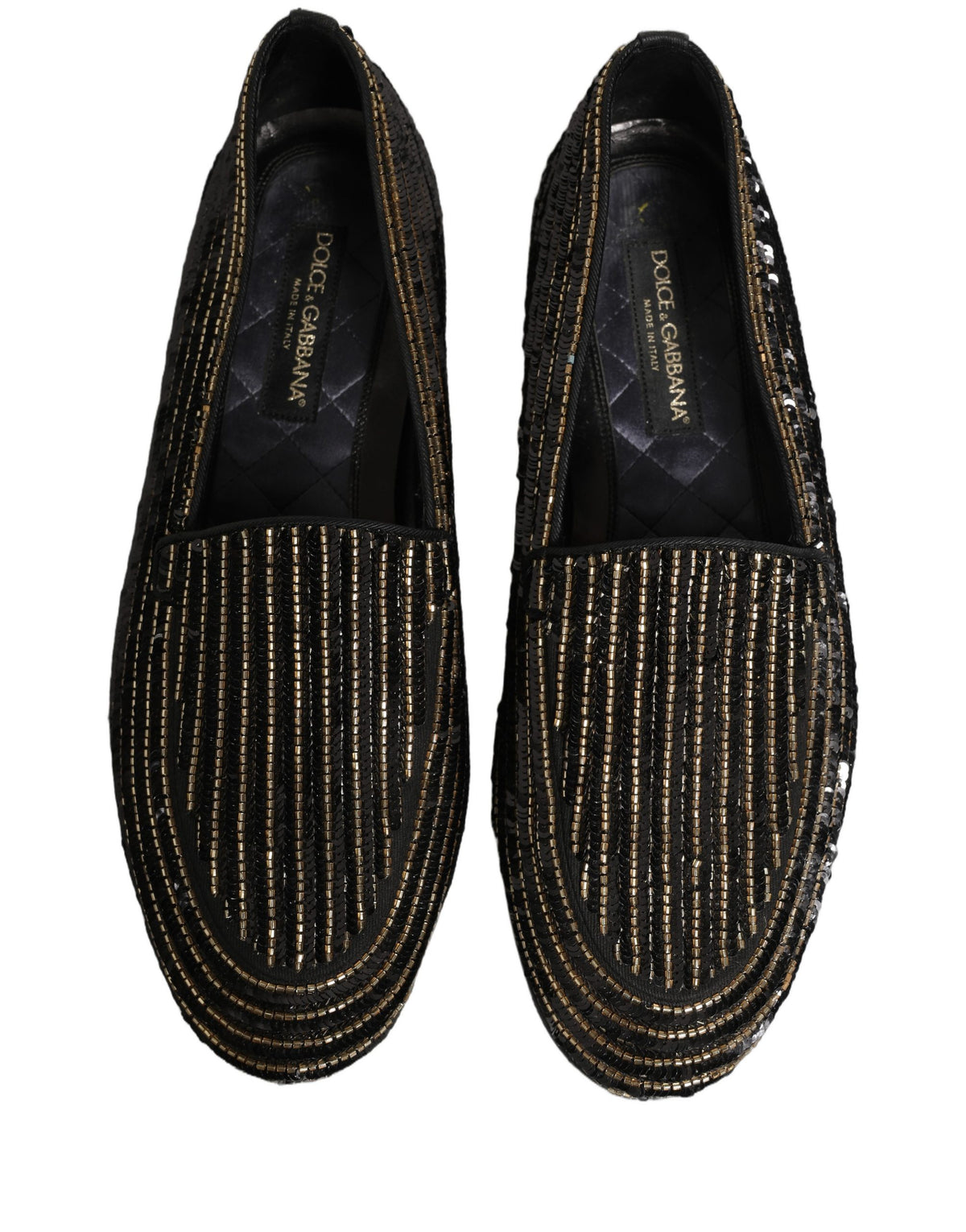Dolce & Gabbana Black Gold Sequined Dress Loafers - Luxury Elegance