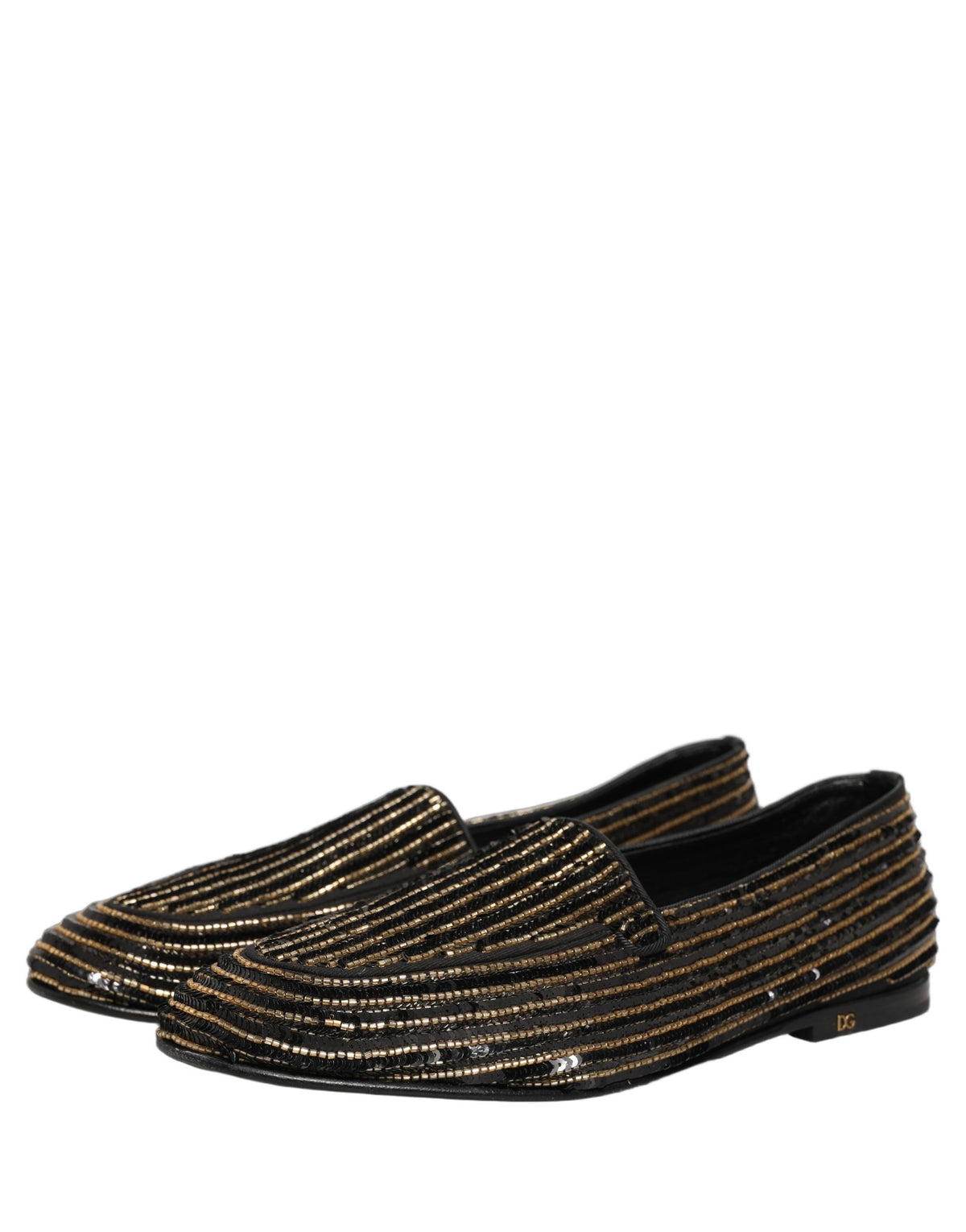 Dolce & Gabbana Black Gold Sequined Dress Loafers - Luxury Elegance