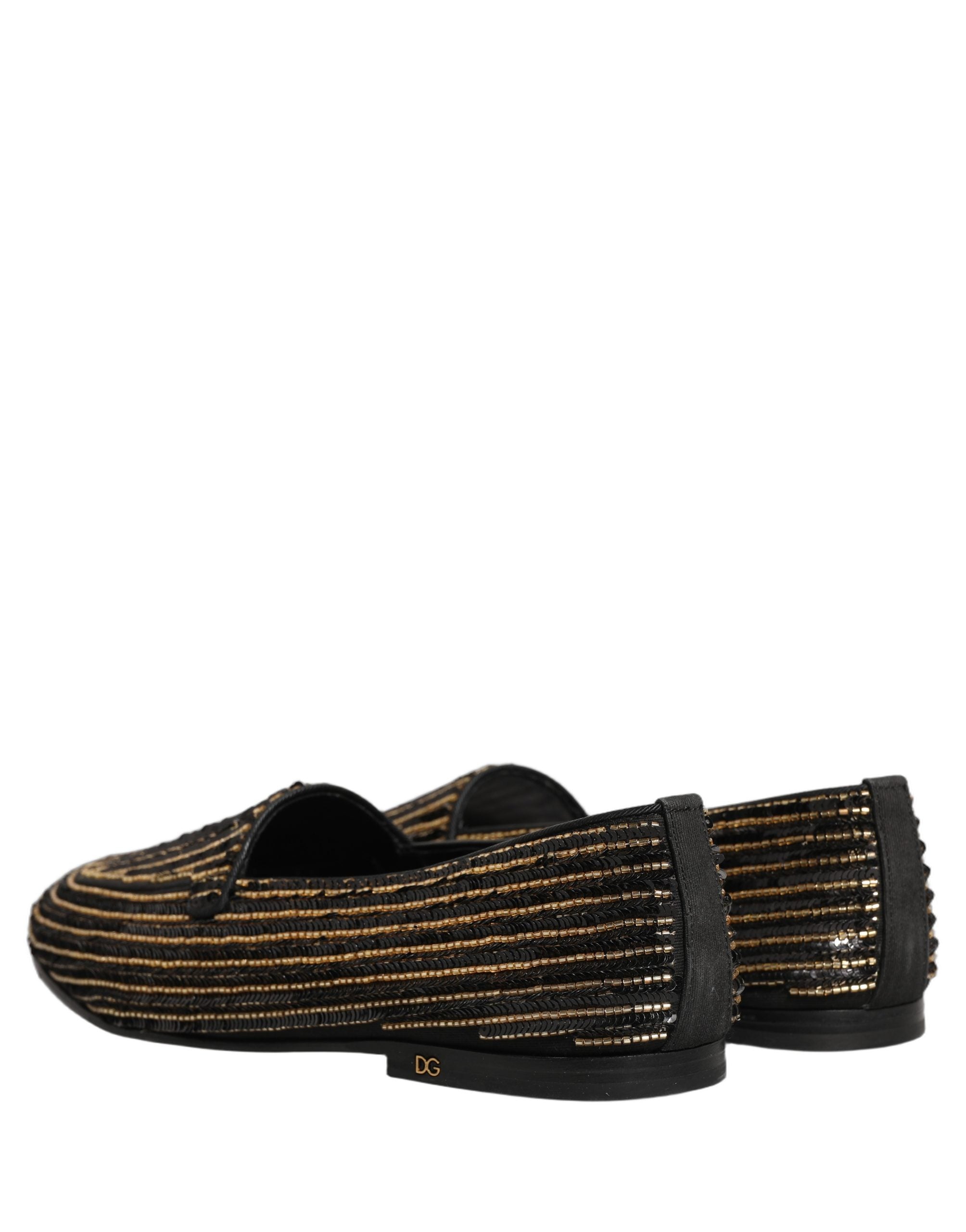 Dolce & Gabbana Black Gold Sequined Dress Loafers - Luxury Elegance
