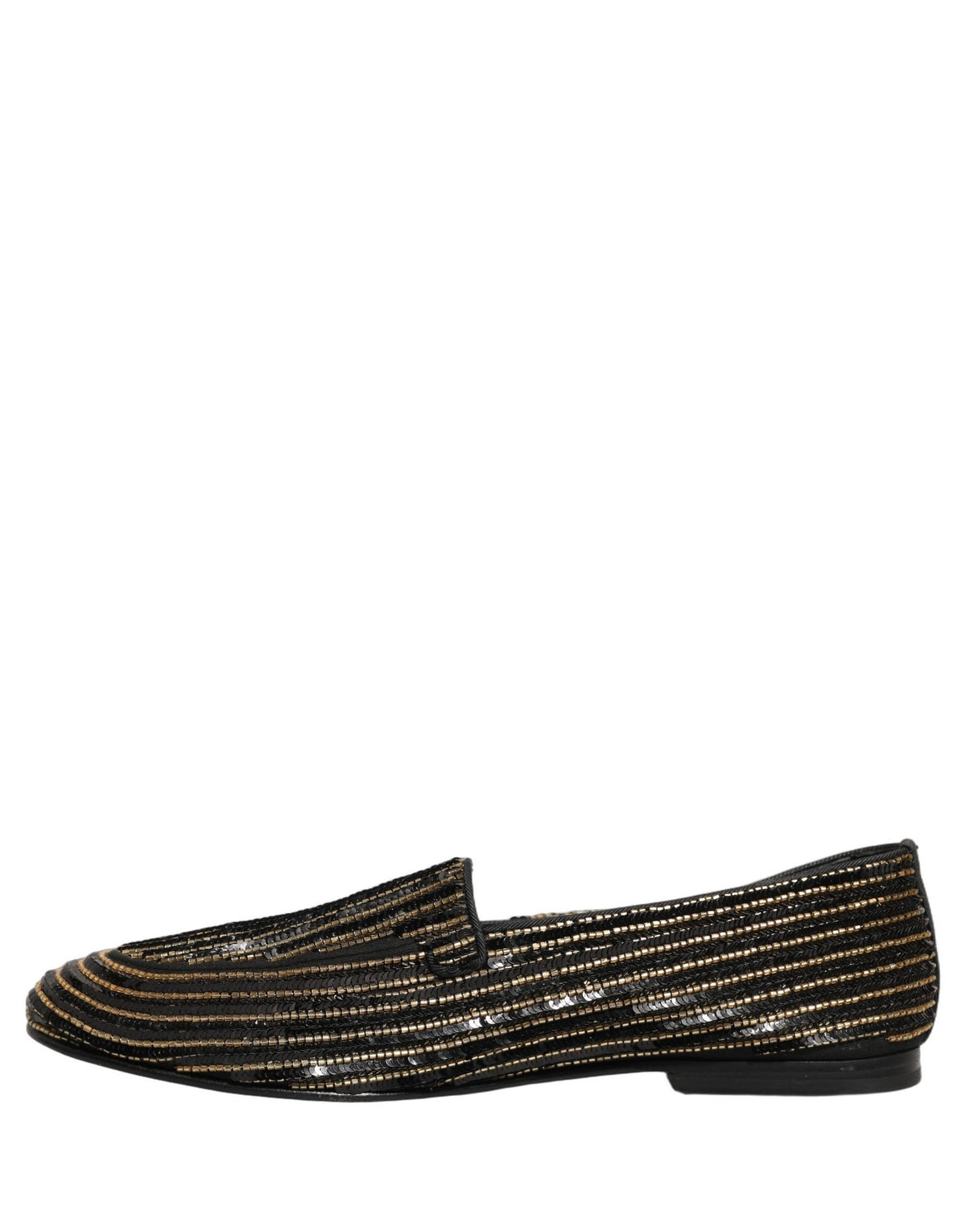 Dolce & Gabbana Black Gold Sequined Dress Loafers - Luxury Elegance
