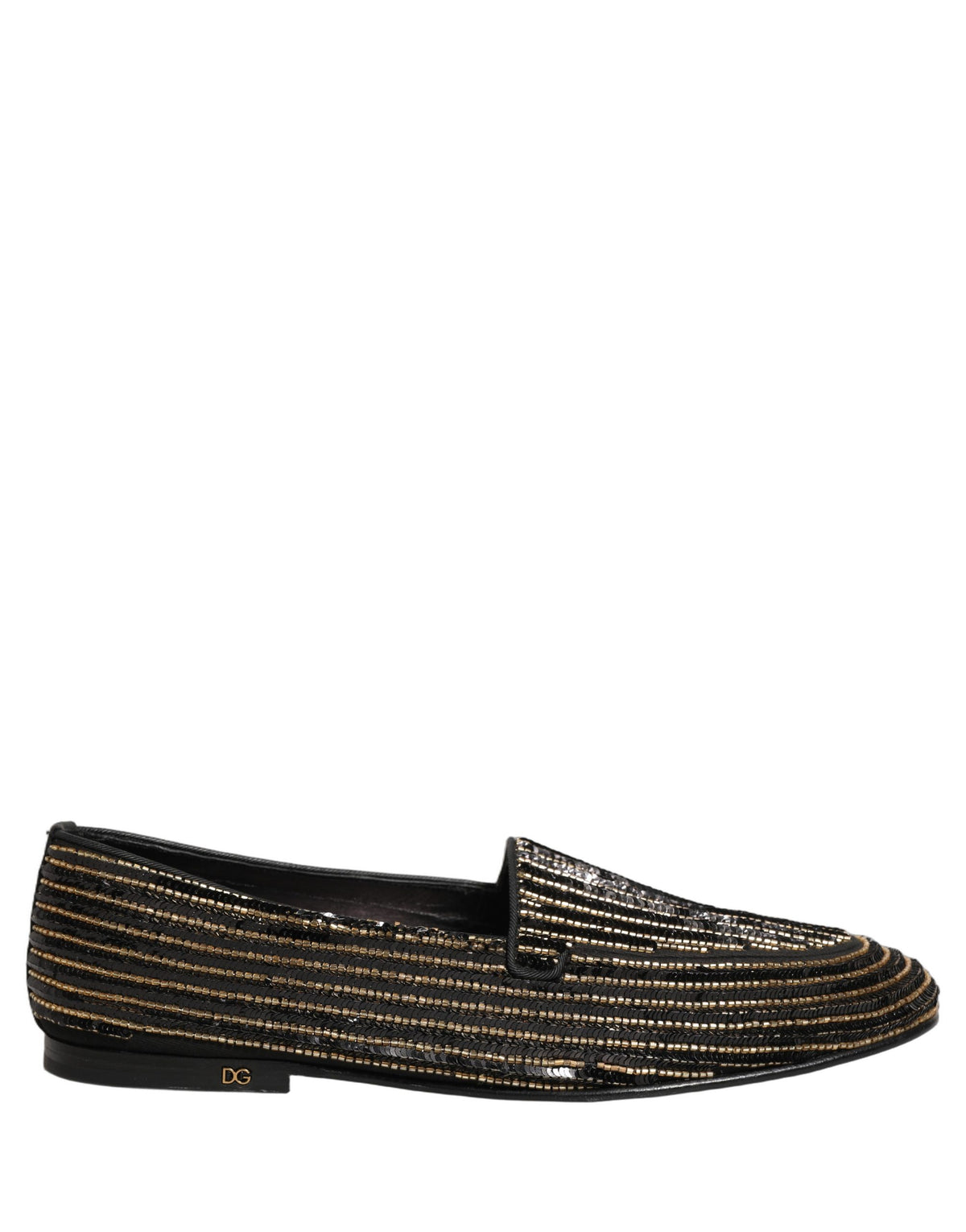 Dolce & Gabbana Black Gold Sequined Dress Loafers for Elegance