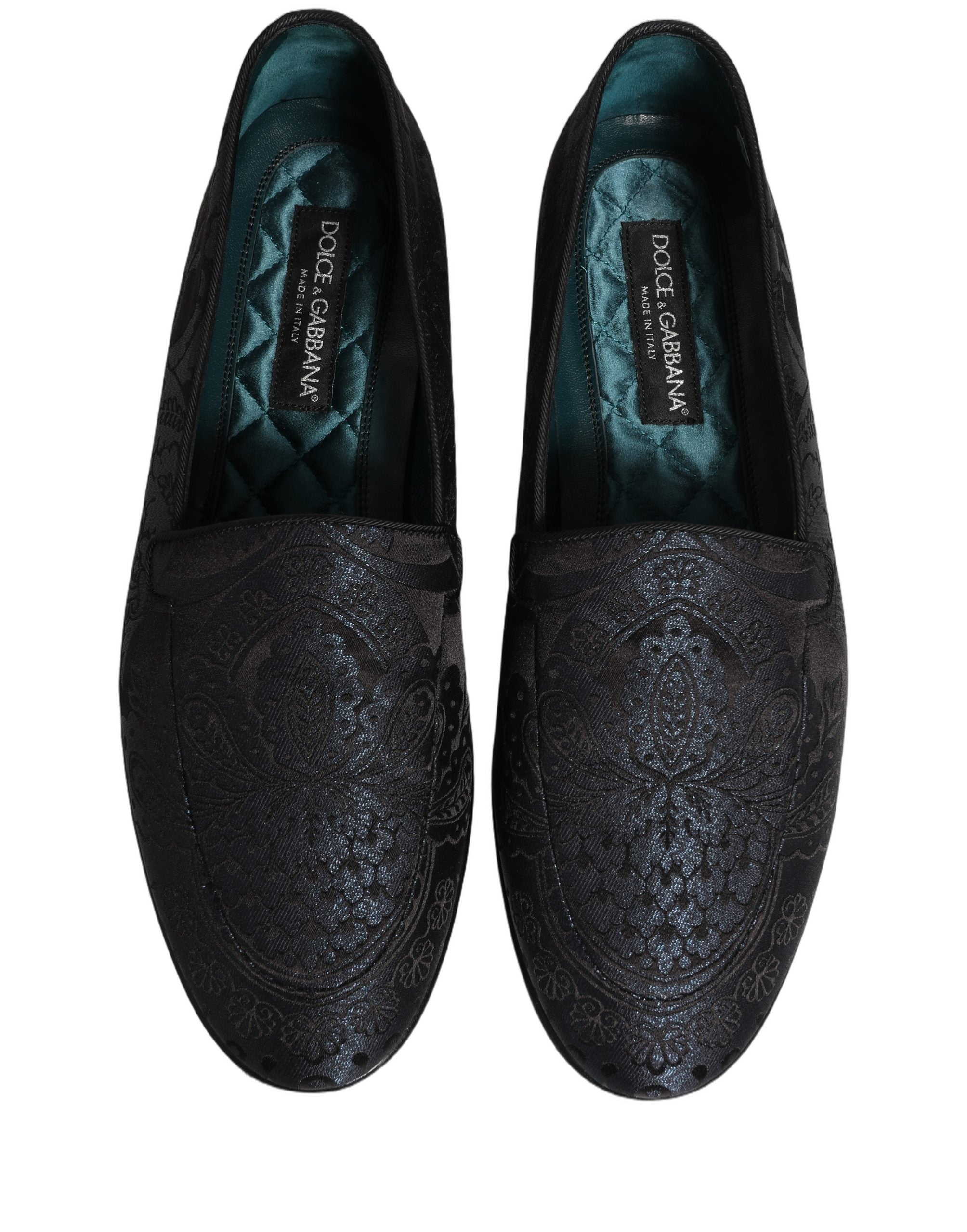 Dolce & Gabbana Blue Jacquard Leather Slip-On Loafers