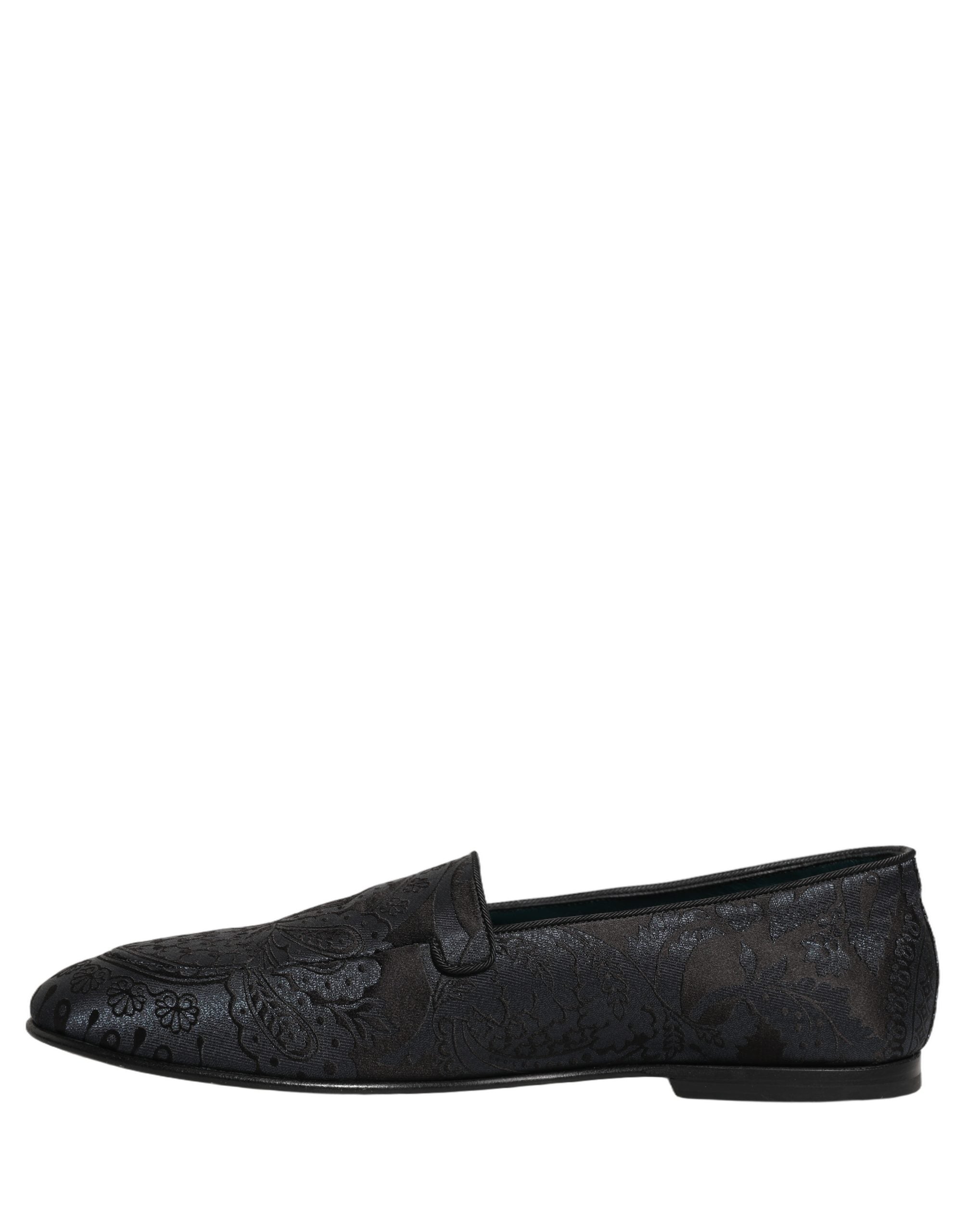 Dolce & Gabbana Blue Jacquard Leather Slip-On Loafers for Timeless Elegance