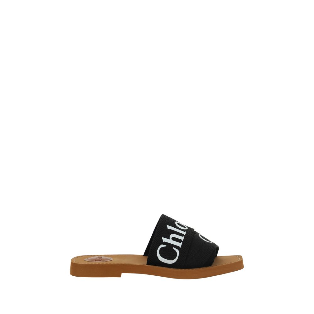 Chloé Black Linen Flat Sandals
