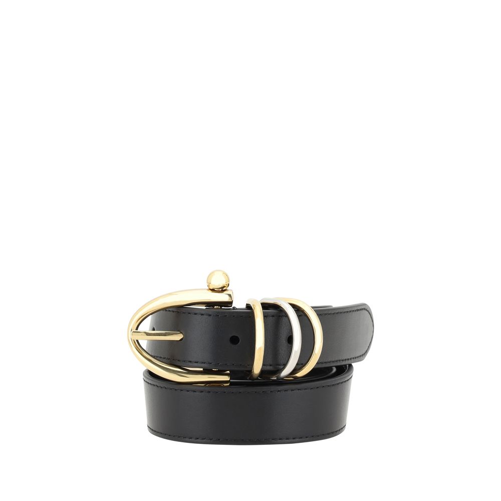 Elevate your wardrobe with the Chloé Black Calf Leather Bos Taurus Regular Belt, a masterpiece of craftsmanship that embodies sophistication and timeless elegance.