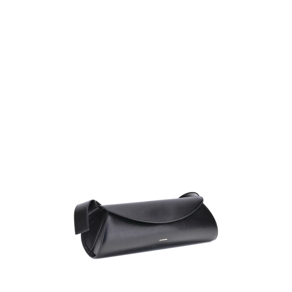 Discover the Jil Sander Black Calf Leather Bos Taurus Shoulder Bag, a masterpiece of geometric design and luxurious craftsmanship, perfect for discerning tastes.