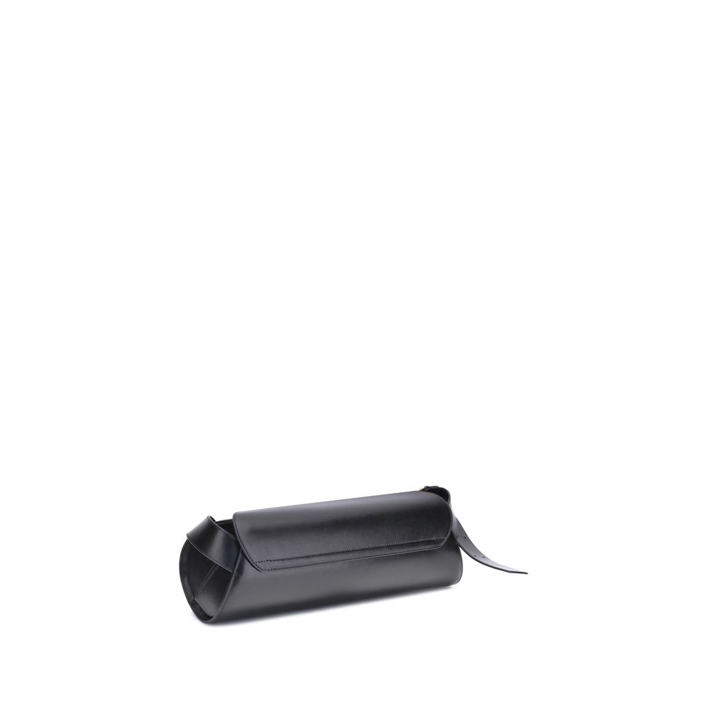Indulge in the Jil Sander Black Calf Leather Bos Taurus Shoulder Bag, a masterpiece of geometric elegance crafted from luxurious calf leather, perfect for the discerning individual.