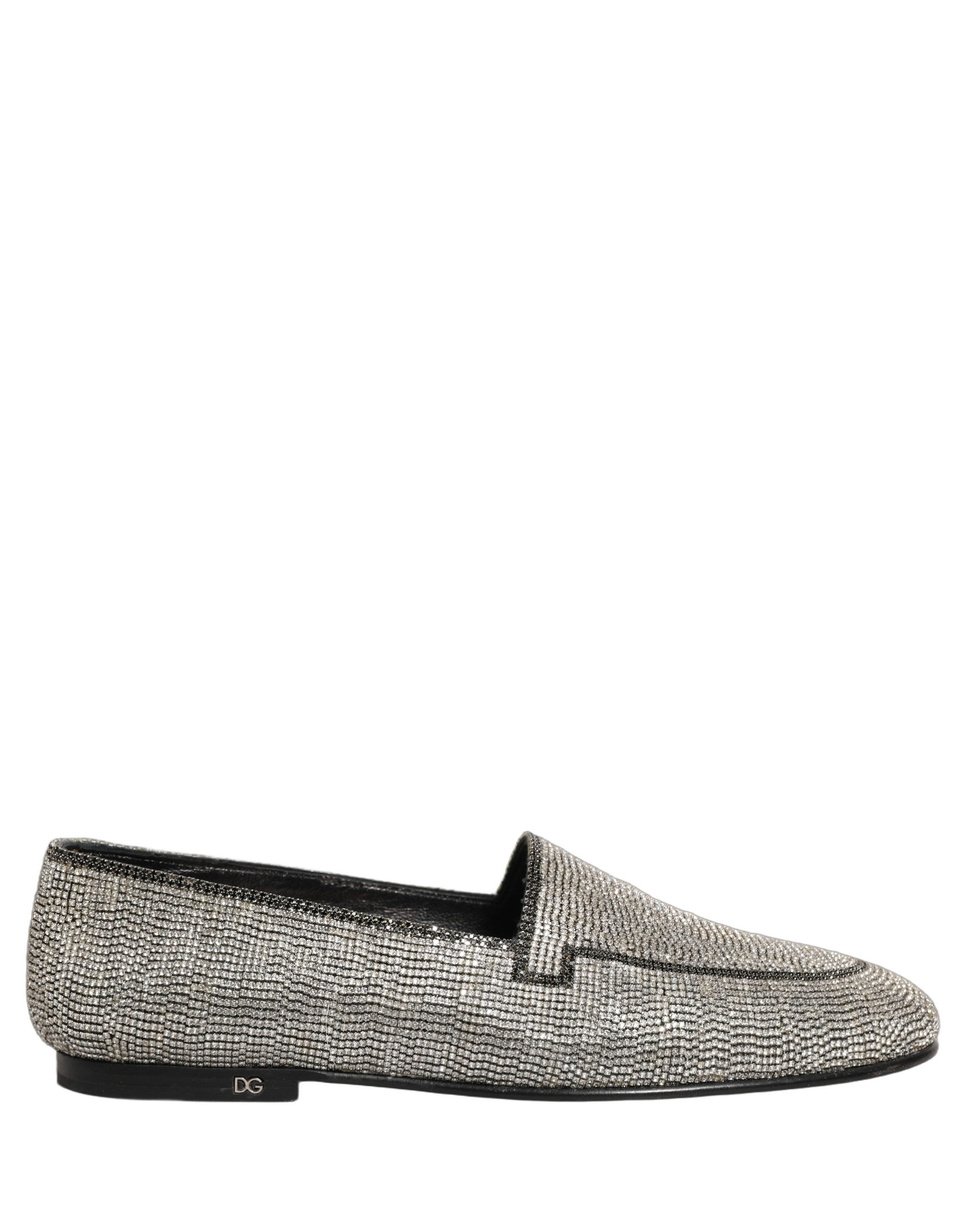 Dolce & Gabbana Silver Crystal Embellished Luxe Loafers Shoes