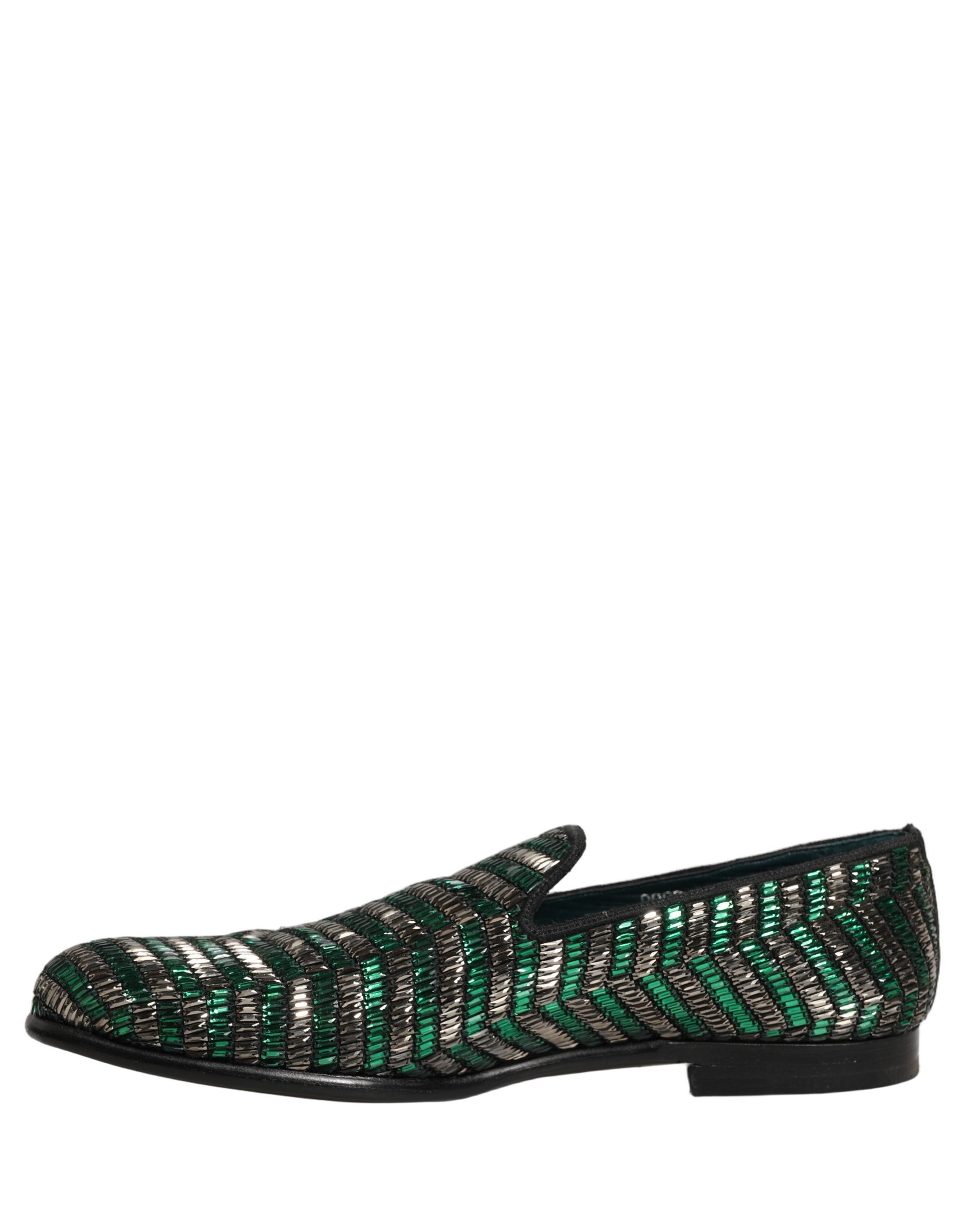 Dolce & Gabbana Silver Green Embellished Dress Loafers