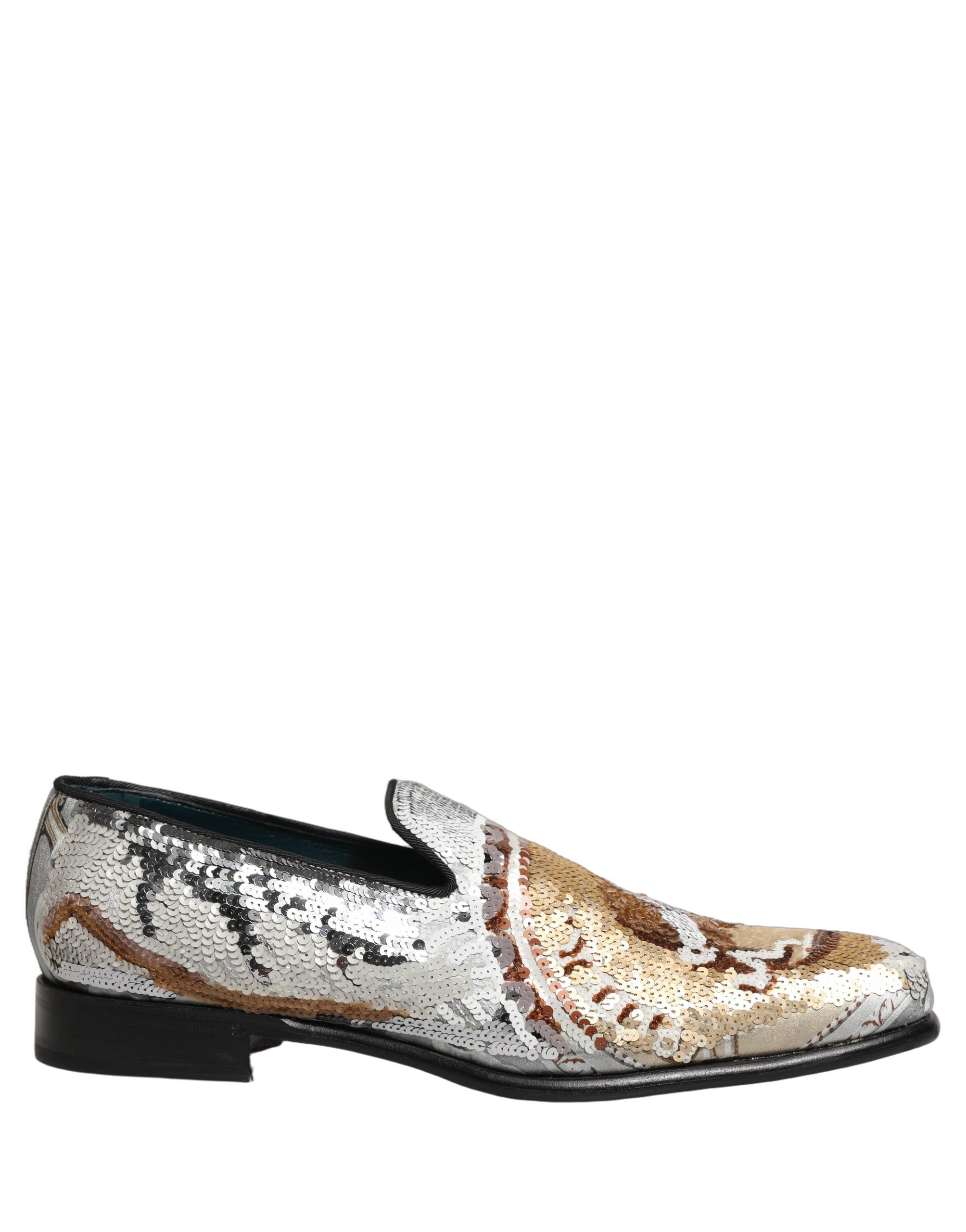 Dolce & Gabbana White Gold Sequined Loafers - Exquisite Luxury