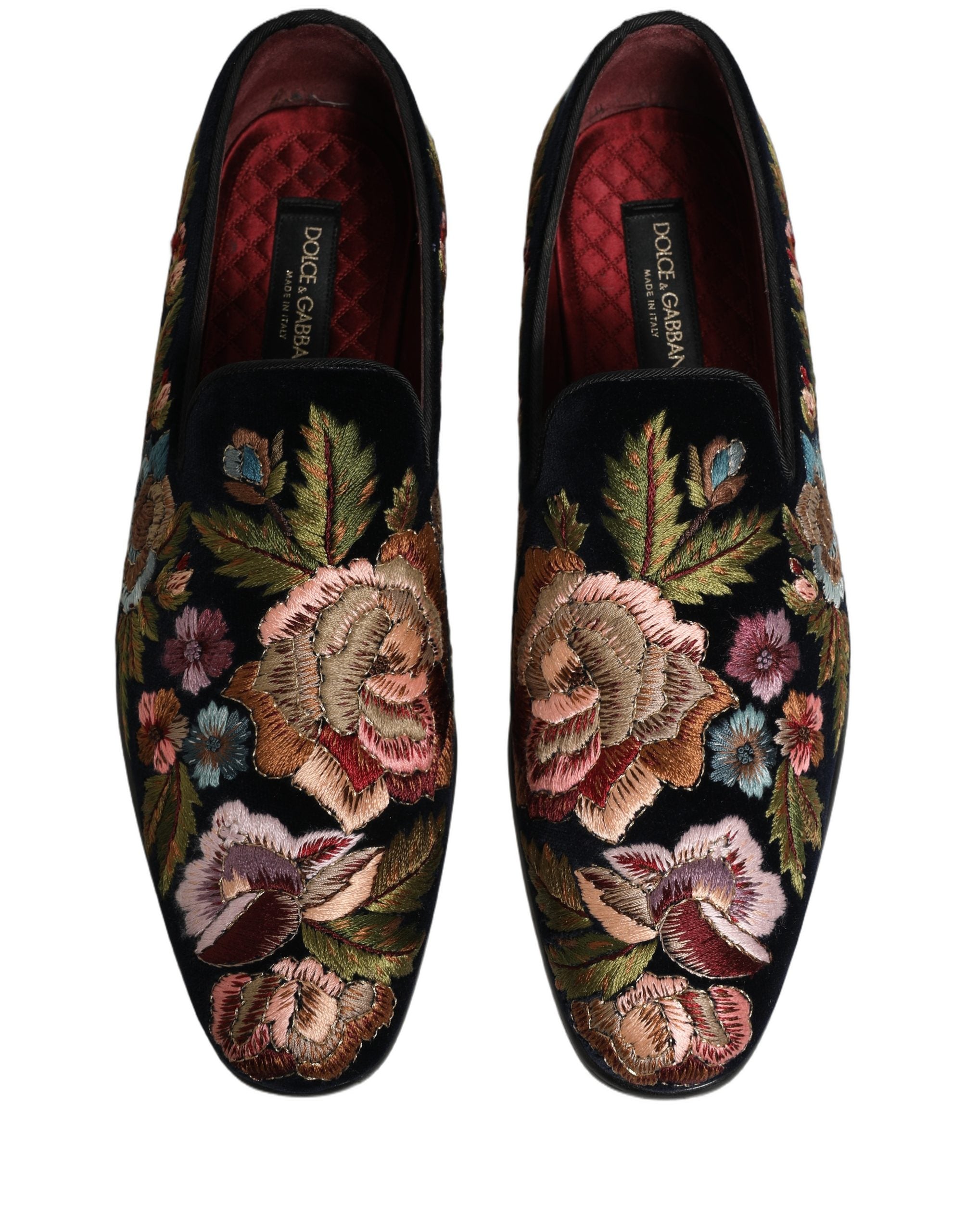 Dolce & Gabbana Black Velvet Floral Embroidered Loafers
