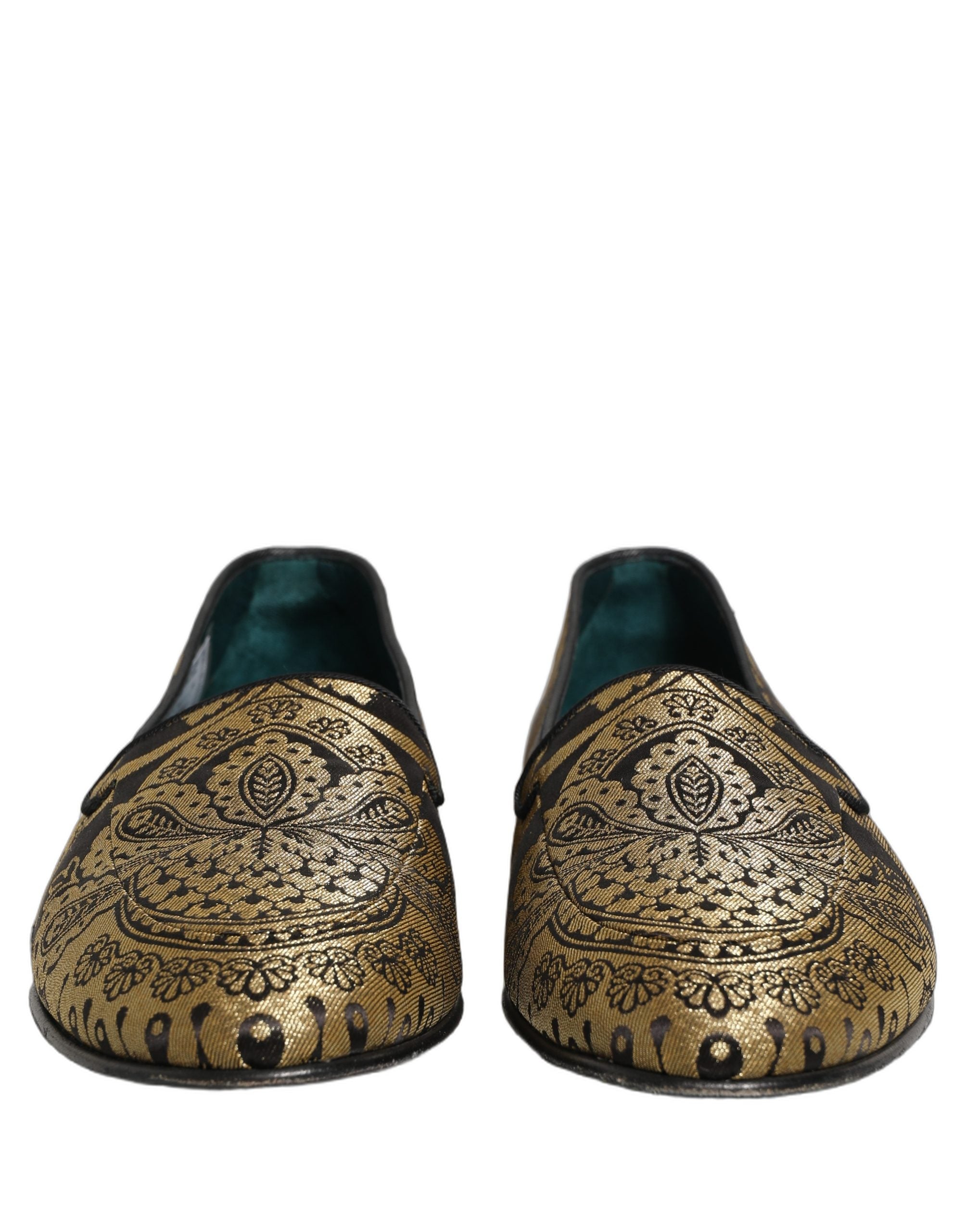 Dolce & Gabbana Gold Jacquard Leather Slip On Loafers