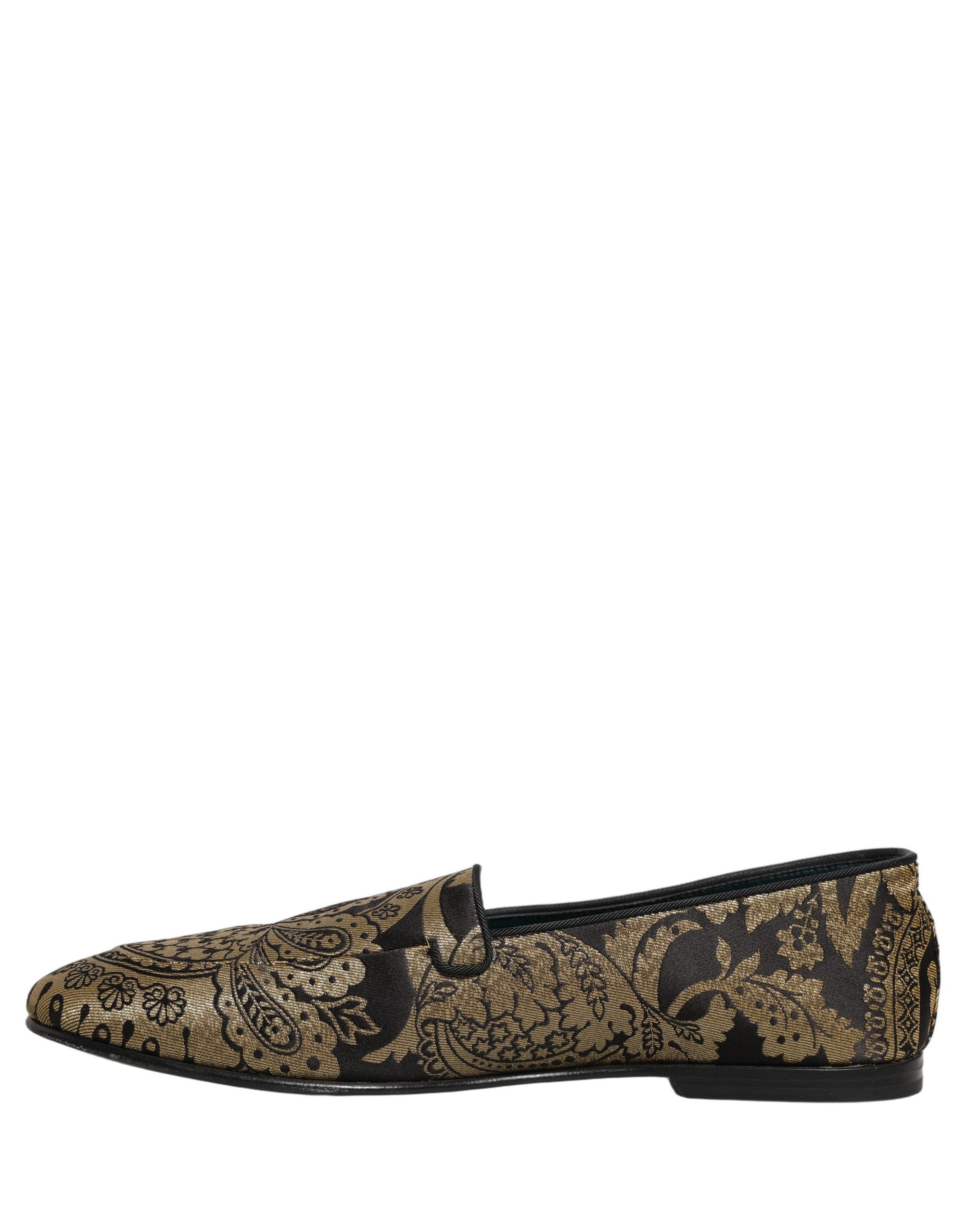 Dolce & Gabbana Gold Jacquard Leather Slip On Loafers