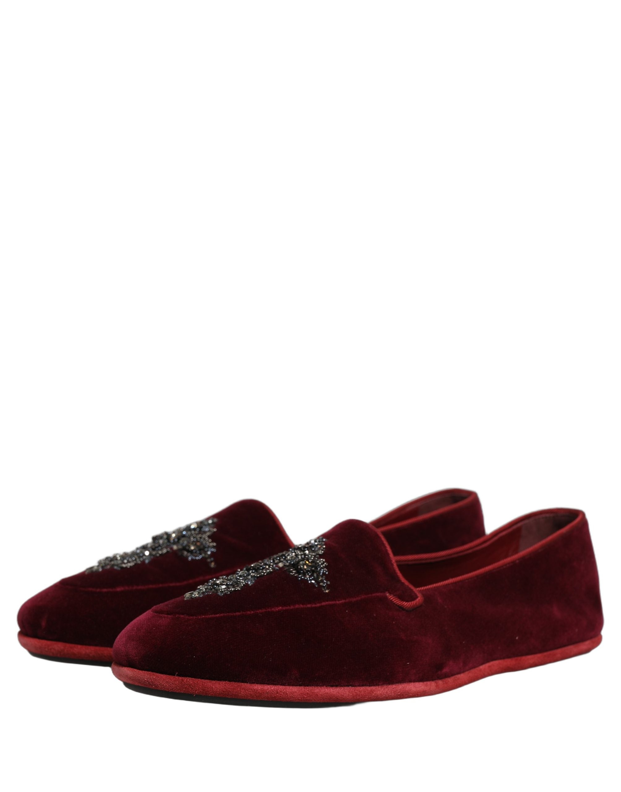 Dolce & Gabbana Red Suede Embellished Dress Loafers Couture