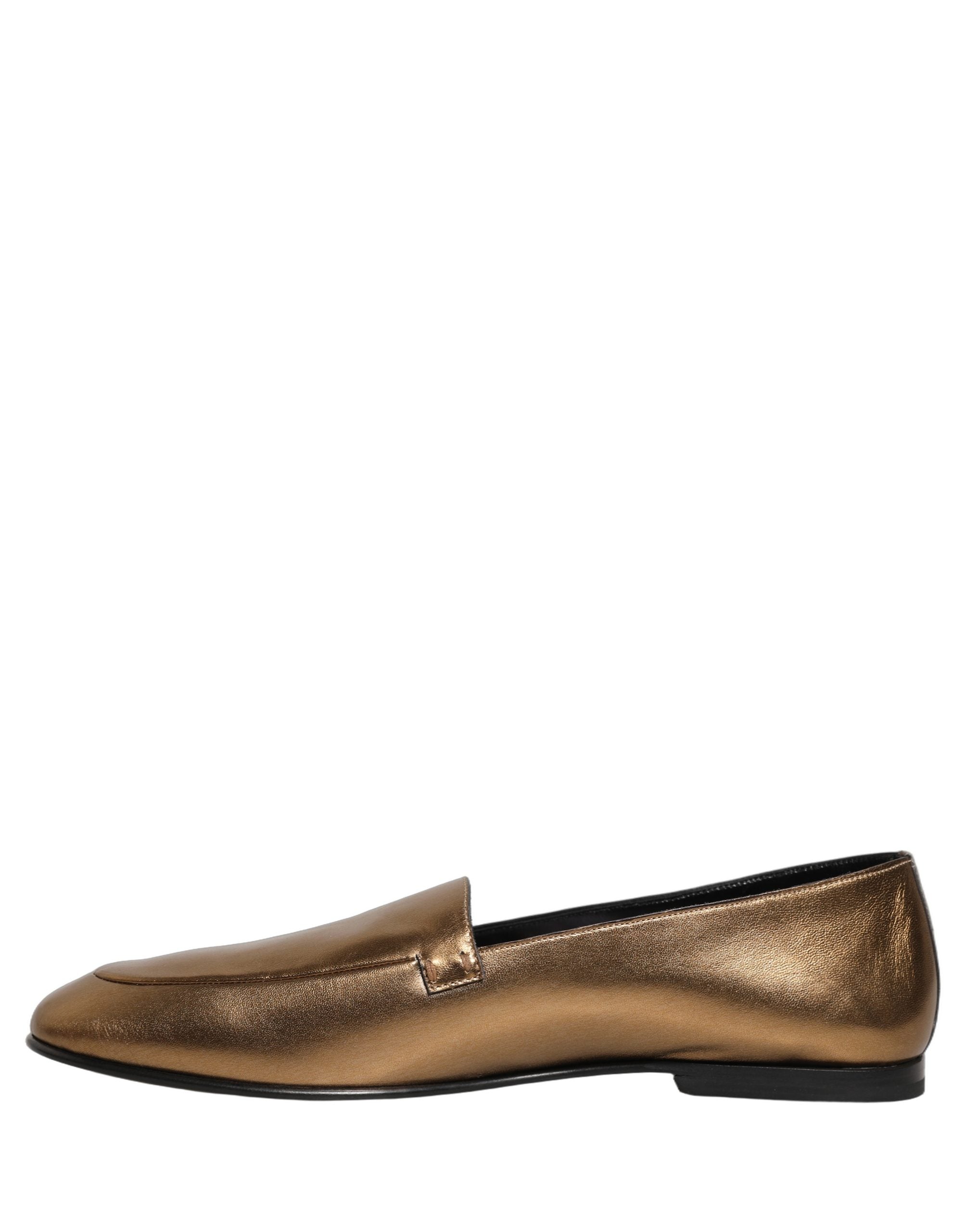 Dolce & Gabbana Gold Leather Slip-On Loafers for Timeless Elegance