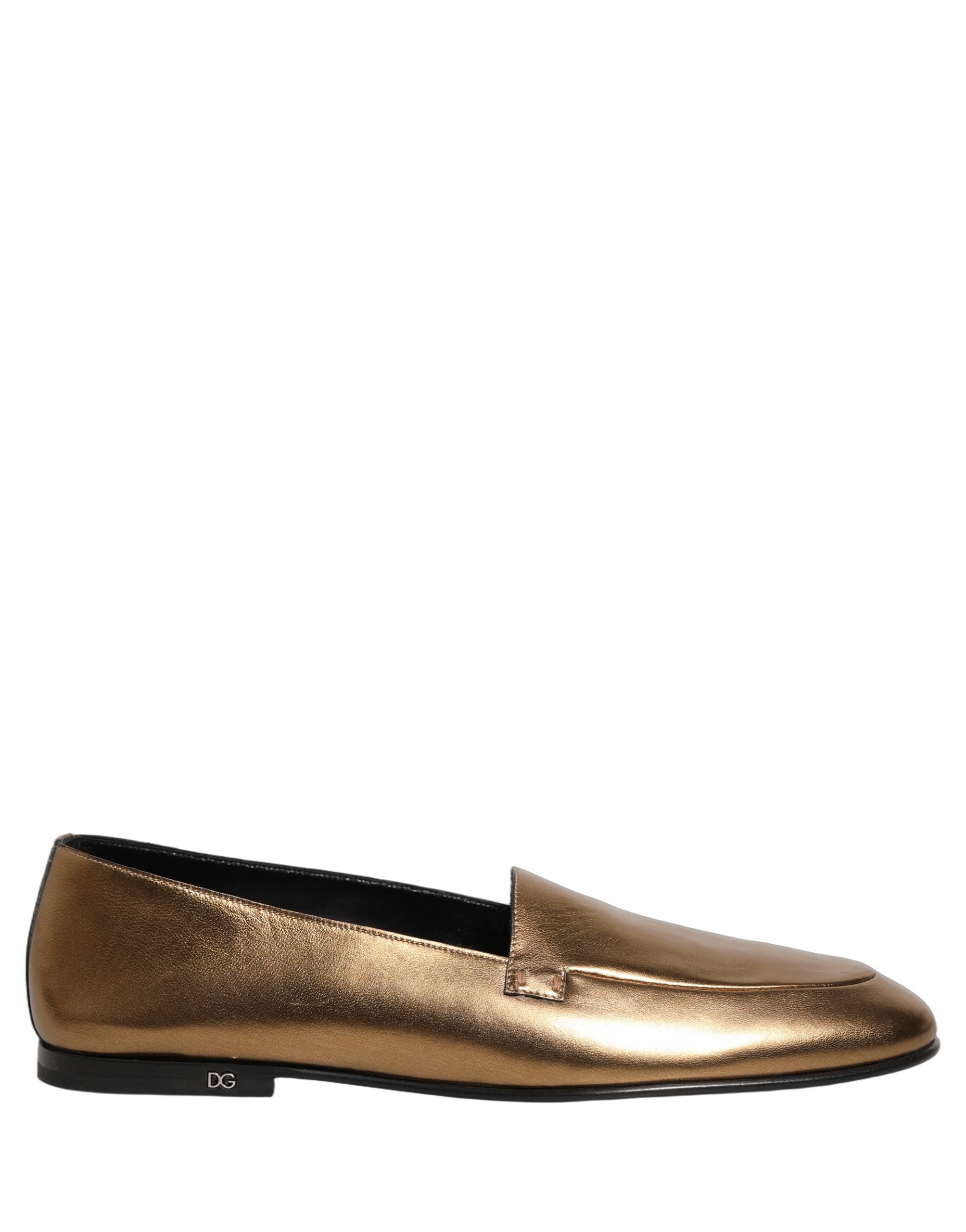 Dolce & Gabbana Gold Leather Loafers - Timeless Italian Elegance
