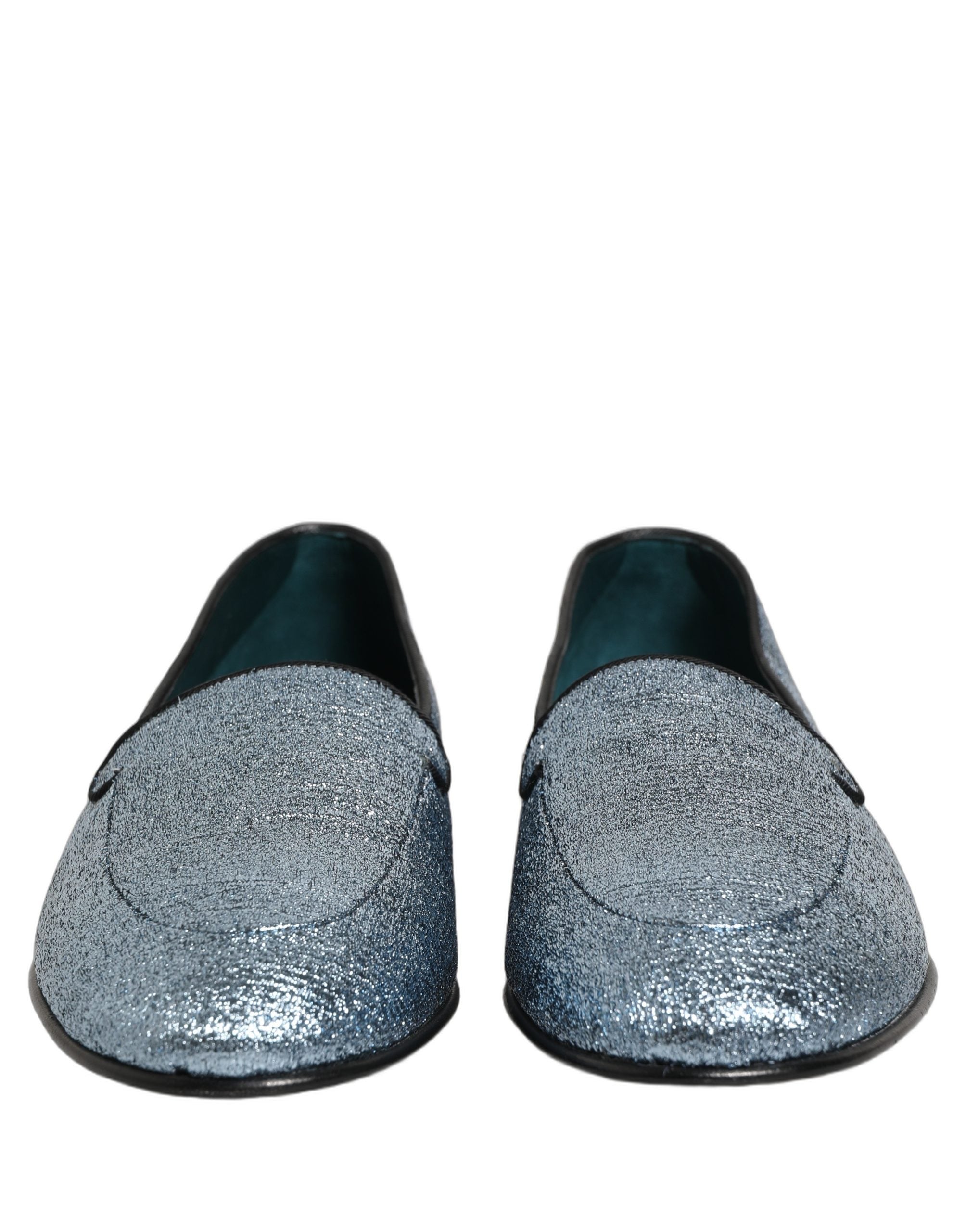 Dolce & Gabbana Blue Glitter Lurex Loafers - Italian Luxury Footwear