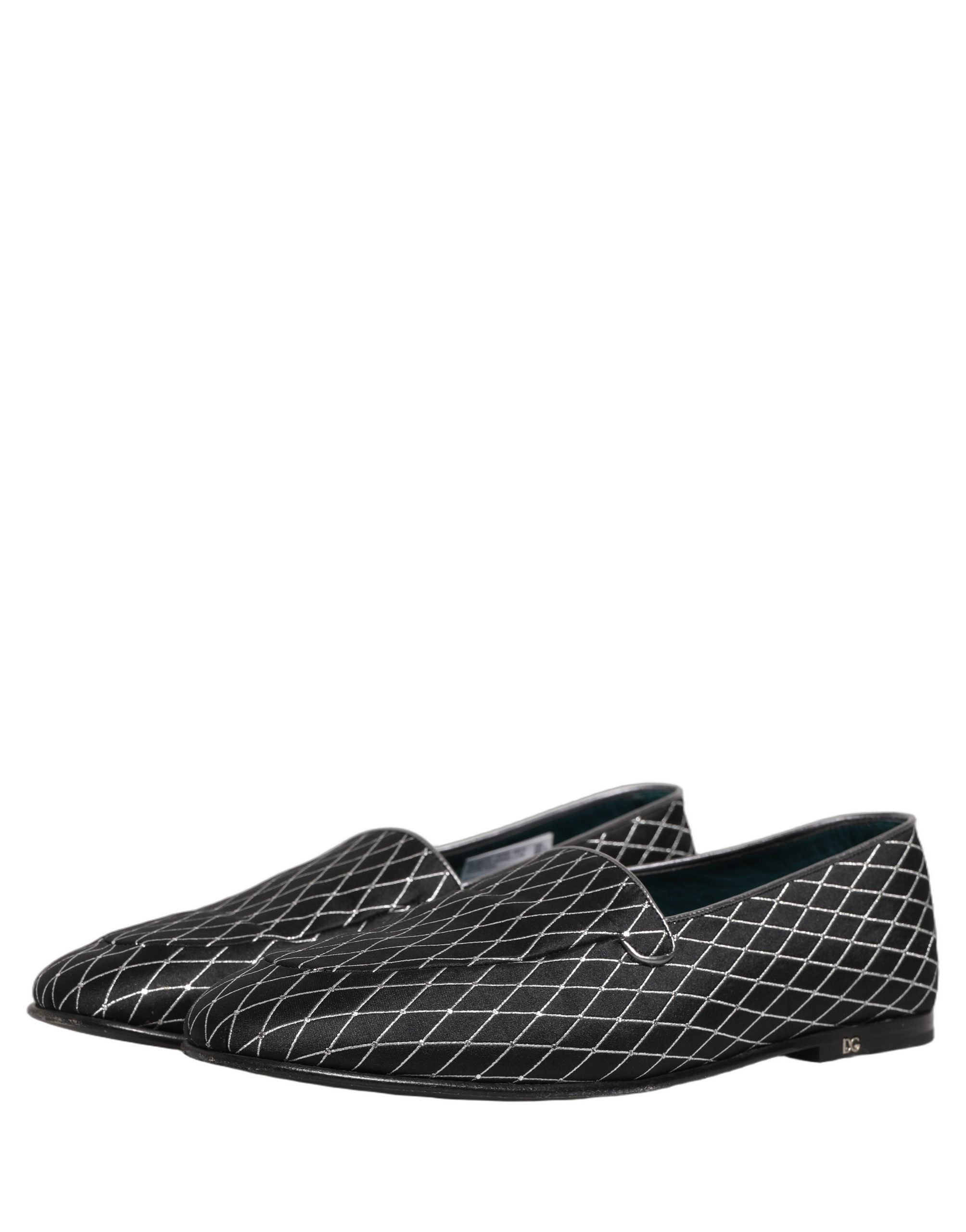 Dolce & Gabbana Black Velvet Diamond-Stitched Loafers