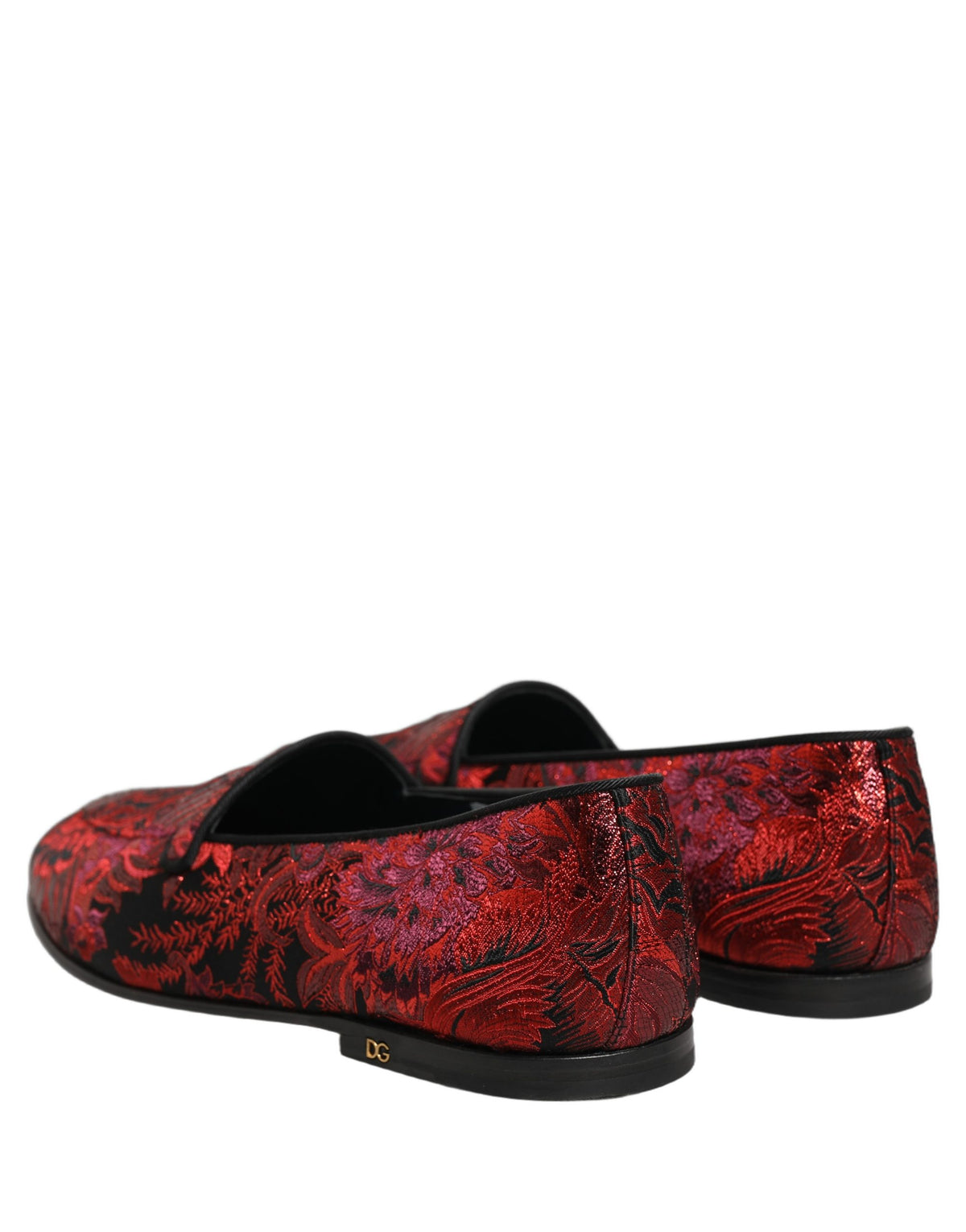 Dolce & Gabbana Red Floral Jacquard Loafers - Artisanal Luxury