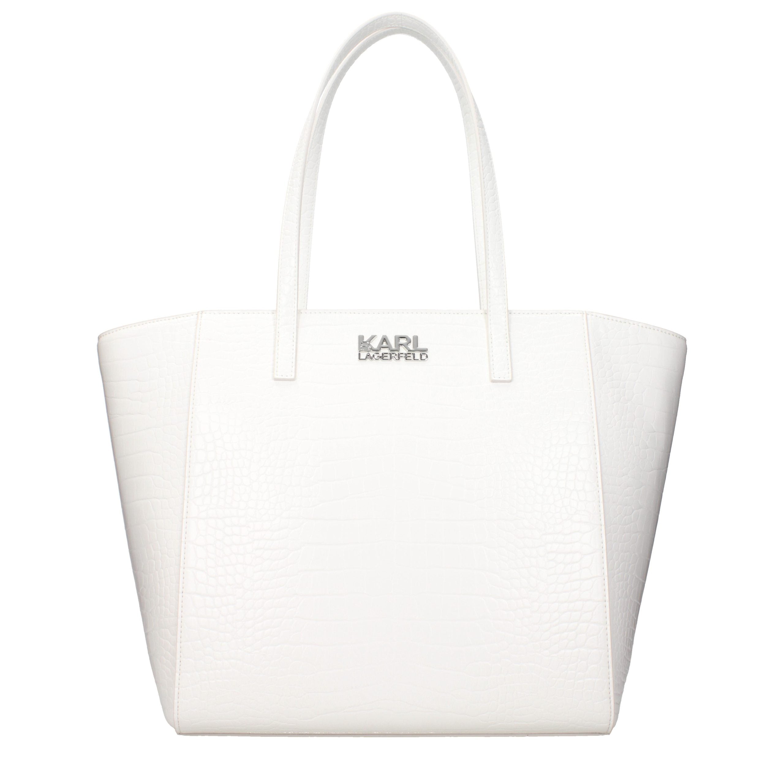 Elevate your style with the Karl Lagerfeld White Polyethylene Shoulder Bag, a luxurious statement piece crafted from pristine polyurethane, embodying timeless elegance and sophistication.